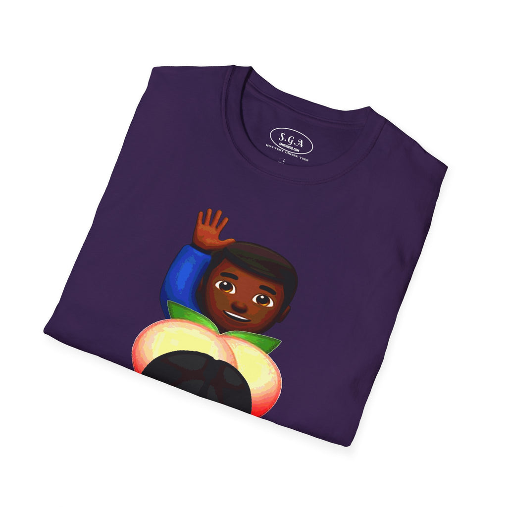 Smack God Apparel “Peachy Mood” Graphic T-Shirt – Funny Emoji Streetwear Tee | Urban Cartoon Booty Art Shirt | Trendy Viral Graphic Tee
