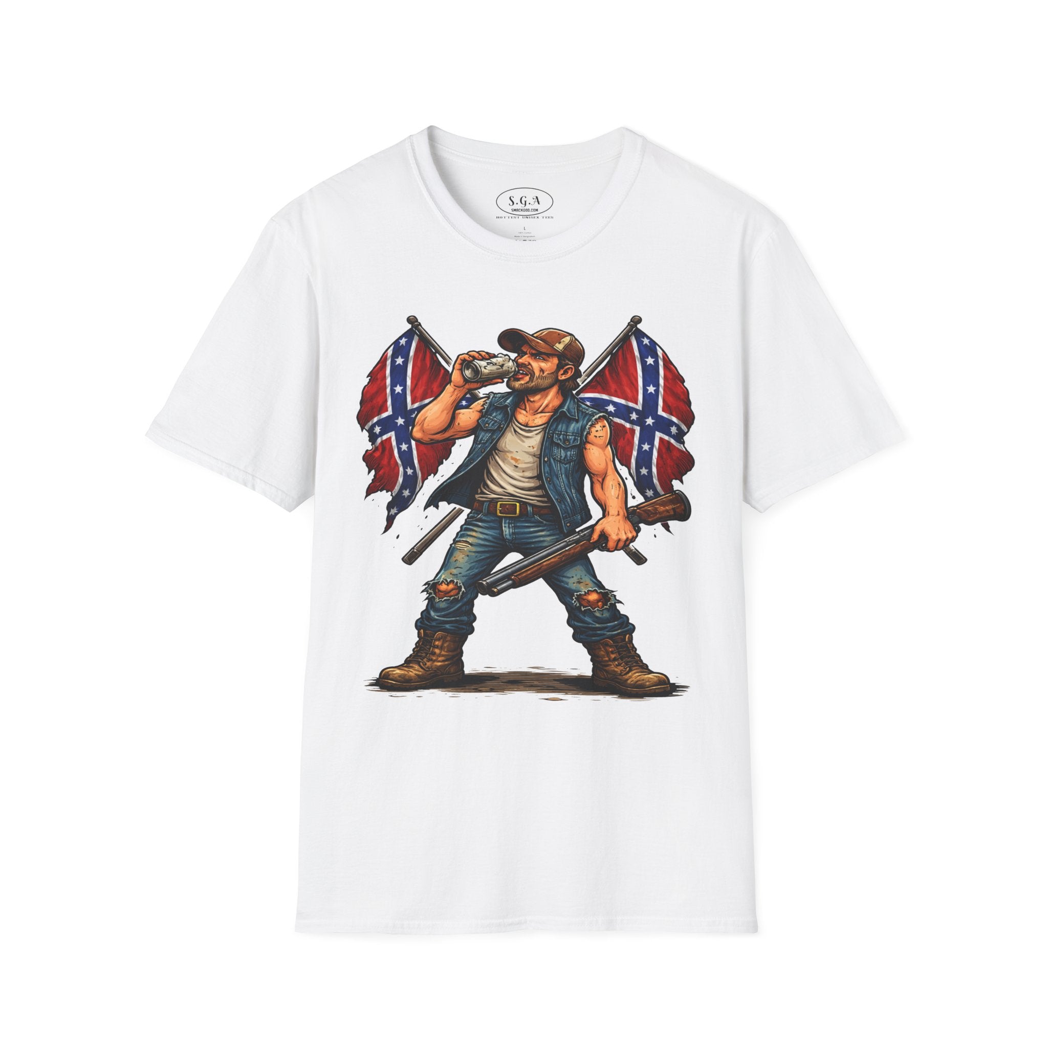 Rebel Redneck T-Shirt – Confederate Flag Country Tough Guy Tee