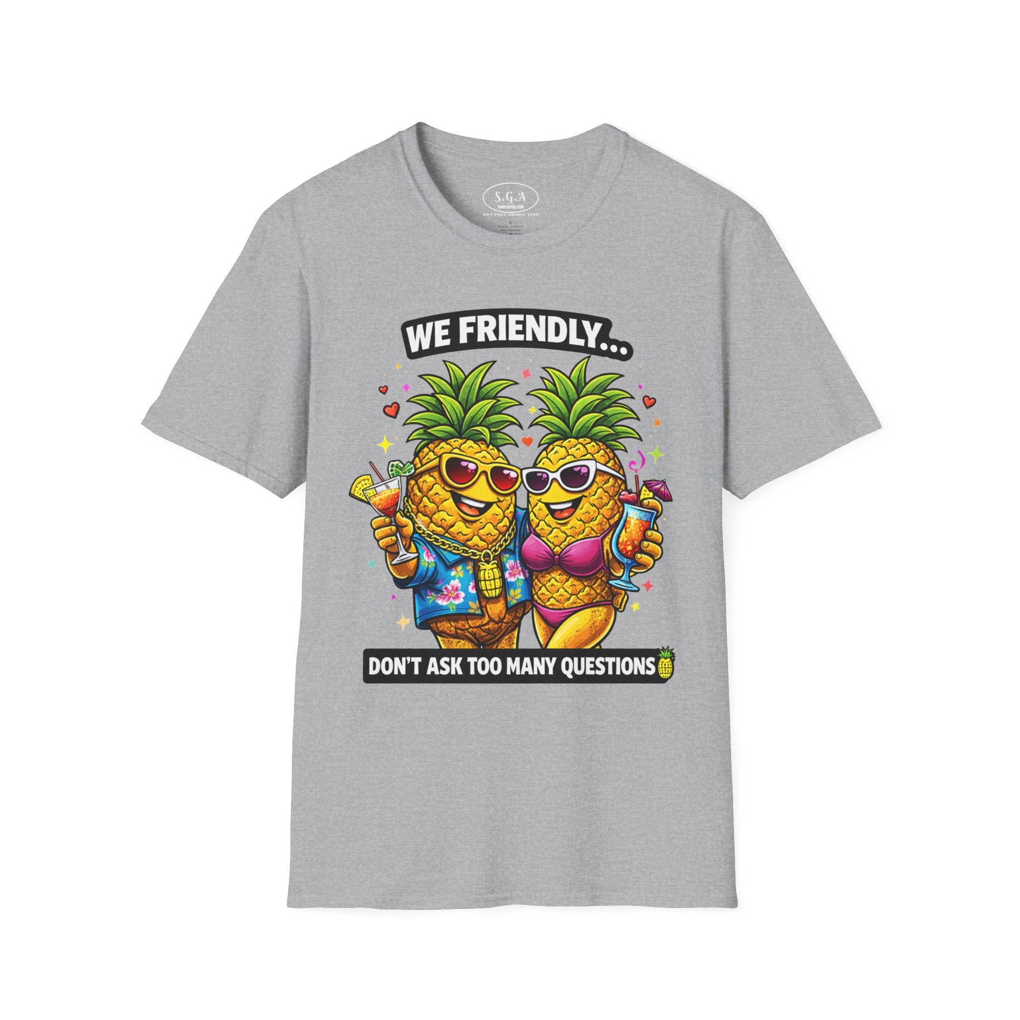 Smack God Apparel “We Friendly” Pineapple T-Shirt – Funny Adult Humor Tee | Swinger Pineapple Shirt | Tropical Party Graphic Tee