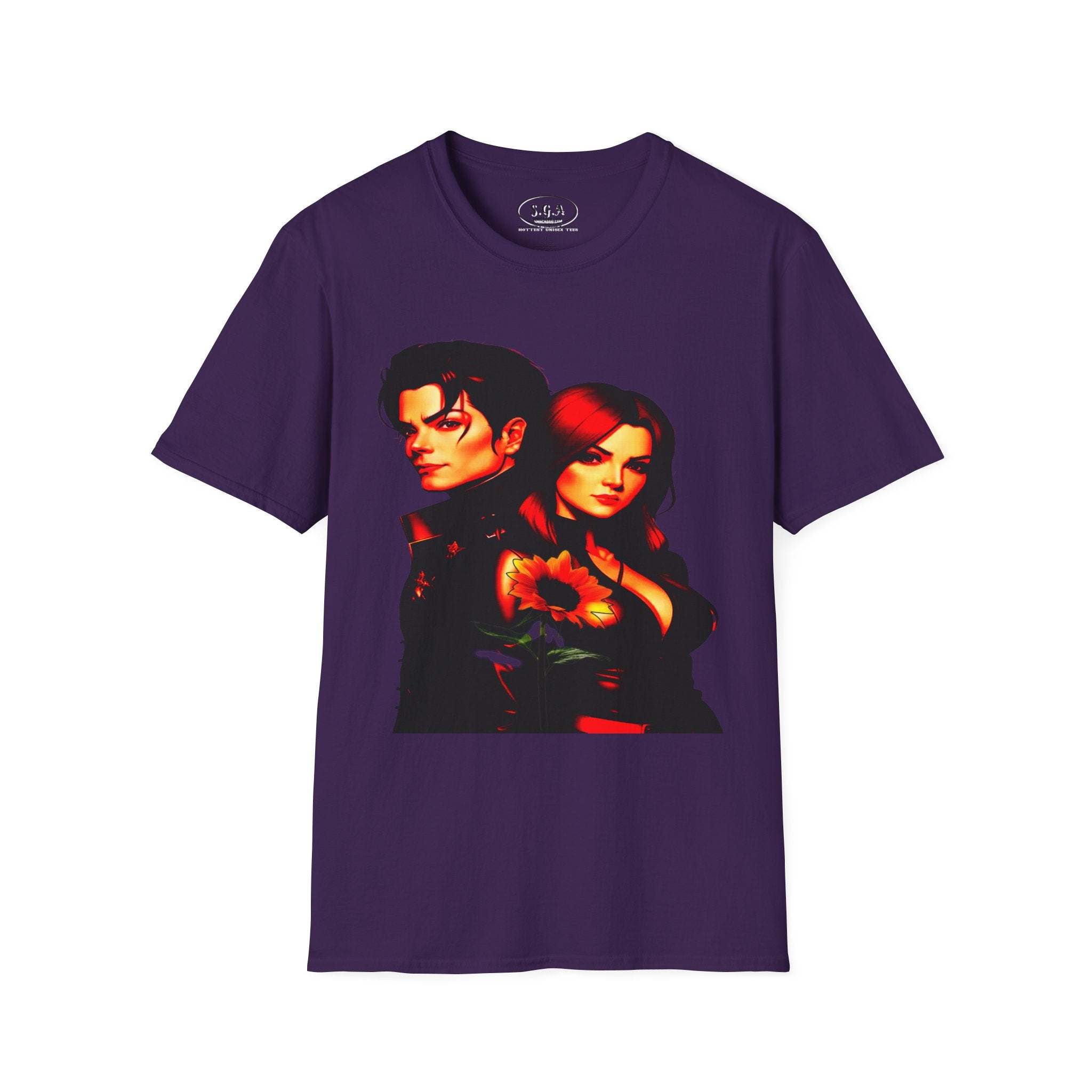 Michael Jackson & Lisa Marie Presley Inspired Graphic T-Shirt – Red Aesthetic Couple Tee with Sunflower | Streetwear Fashion Shirt | Smack God Apparel
