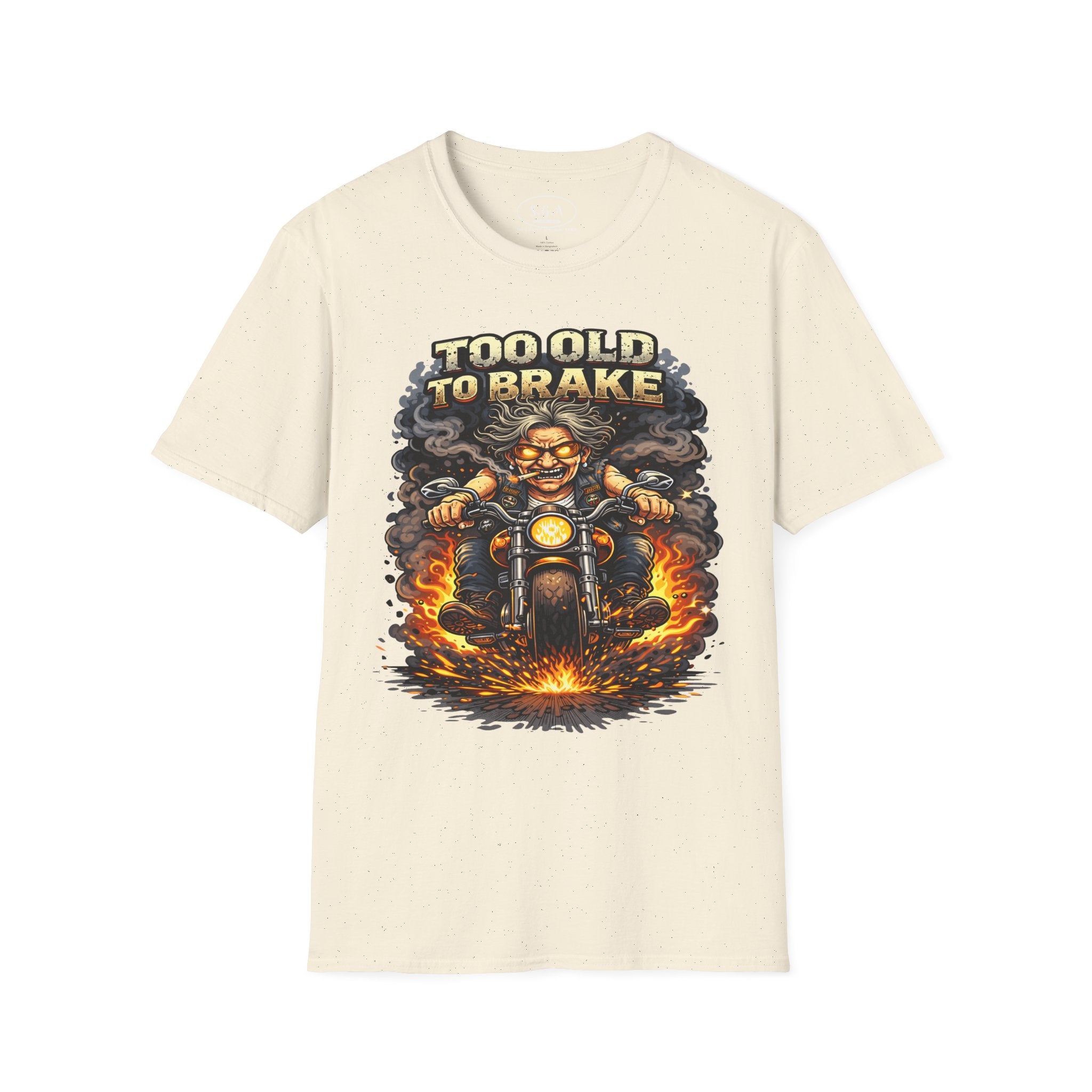 Too Old To Brake Biker T-Shirt – Smack God Apparel | Funny Motorcycle Graphic Tee | Vintage Biker Humor Shirt | Badass Rider T-Shirt