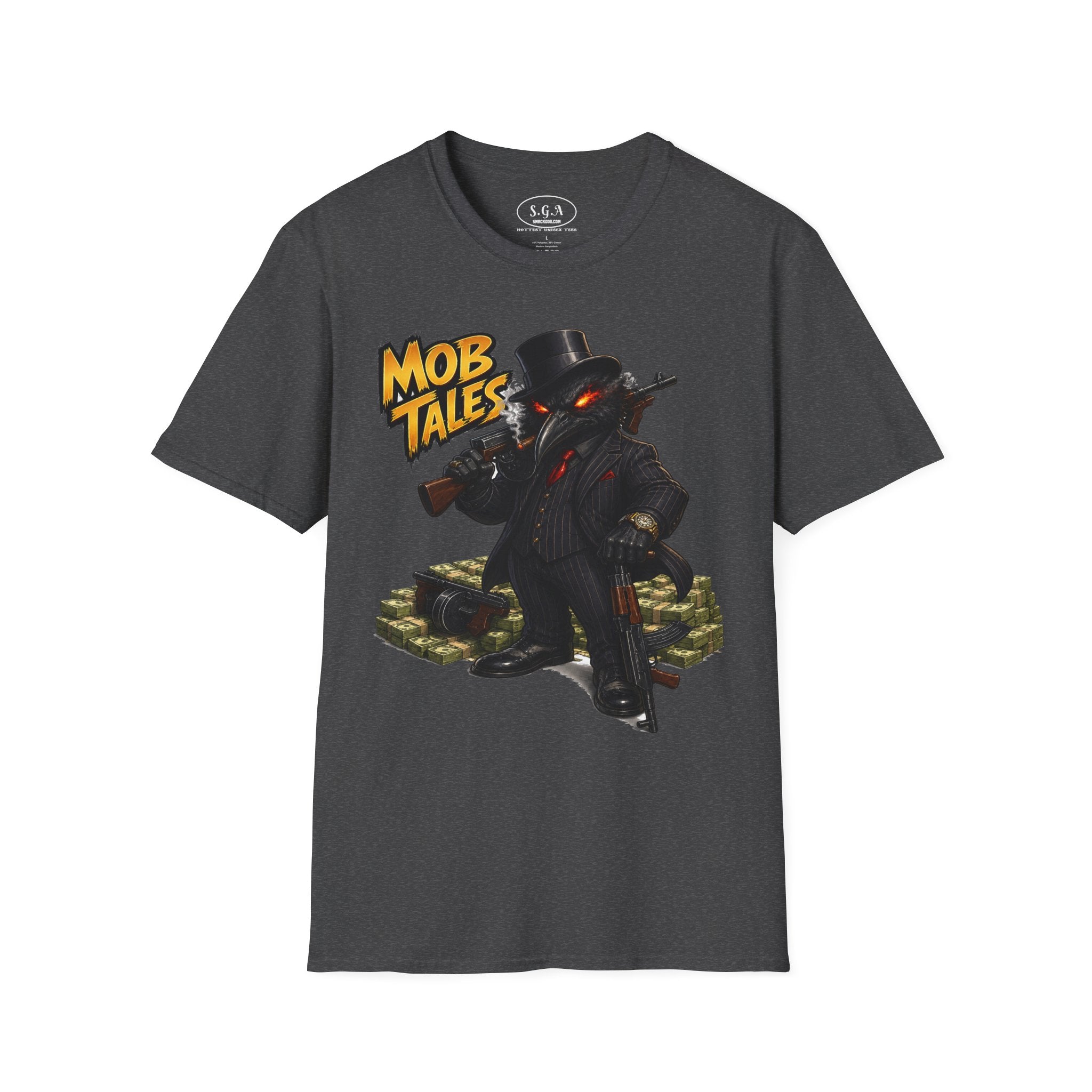 Smack God Apparel Mob Tales Crow Graphic T-Shirt – Dark Urban Mafia Bird Streetwear Tee | Vintage Crime-Inspired Graphic Shirt