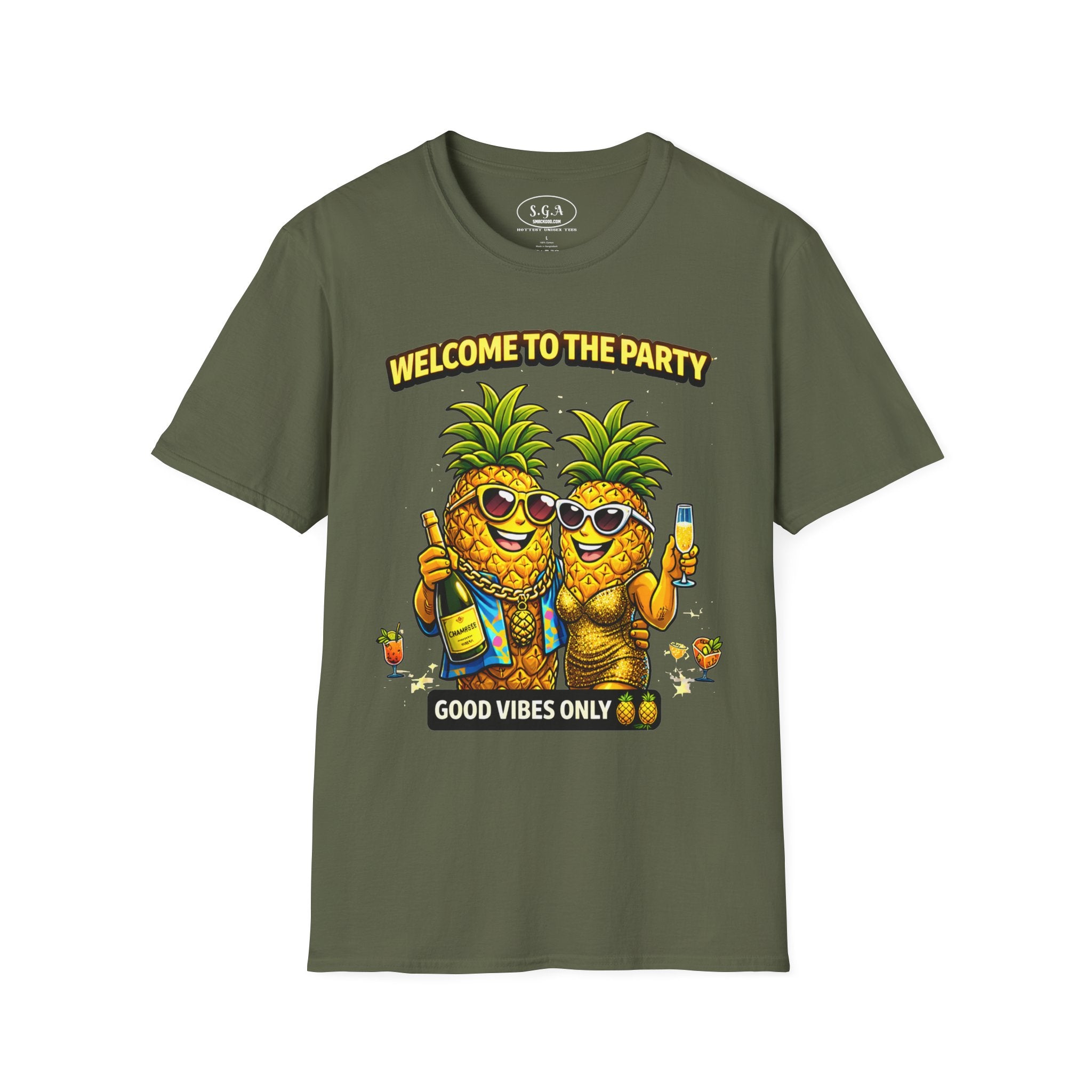 “Welcome to the Party” Pineapple T-Shirt – Luxury Pool Party Graphic Tee | Funny Tropical Nightlife Shirt | Good Vibes Only Tee