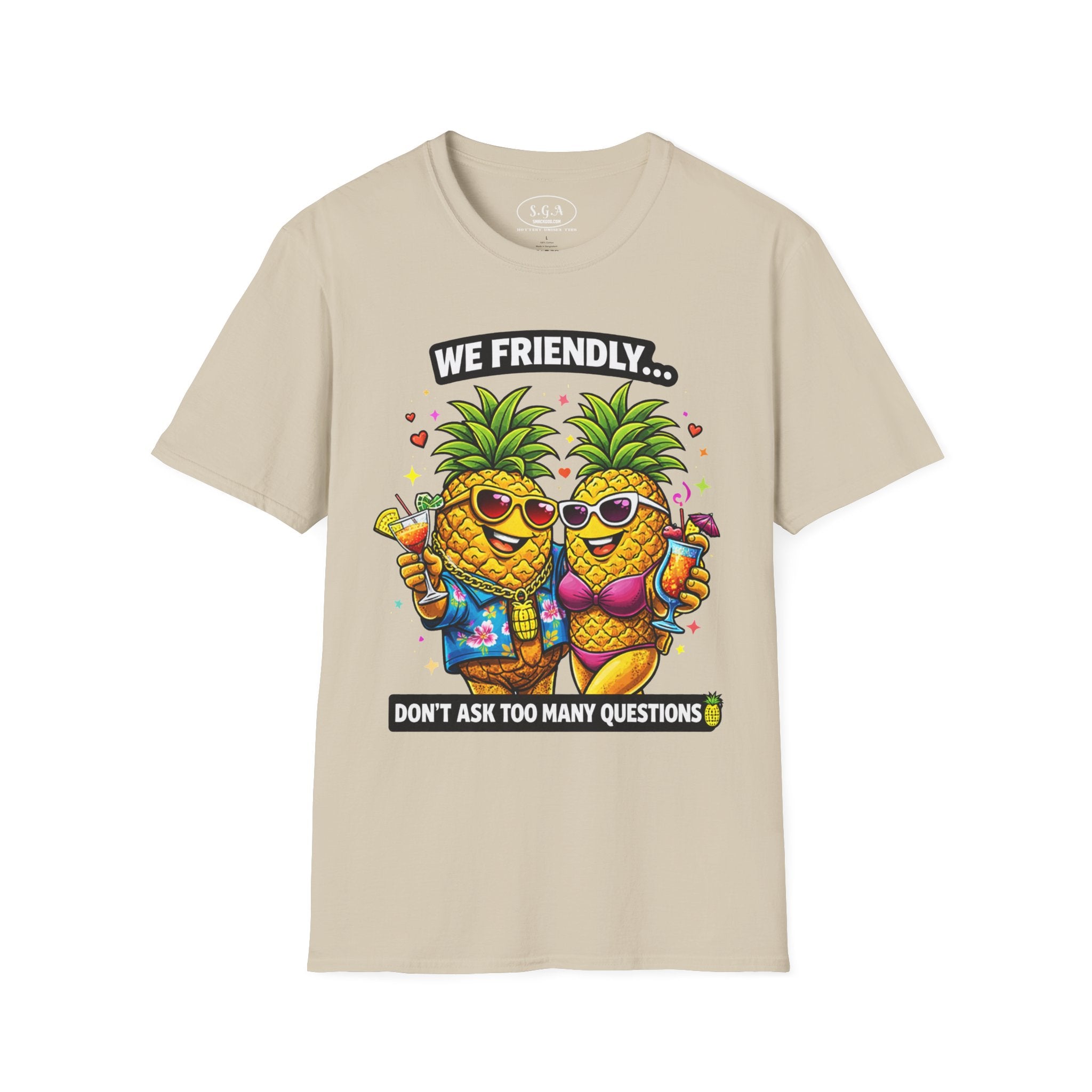 Smack God Apparel “We Friendly” Pineapple T-Shirt – Funny Adult Humor Tee | Swinger Pineapple Shirt | Tropical Party Graphic Tee
