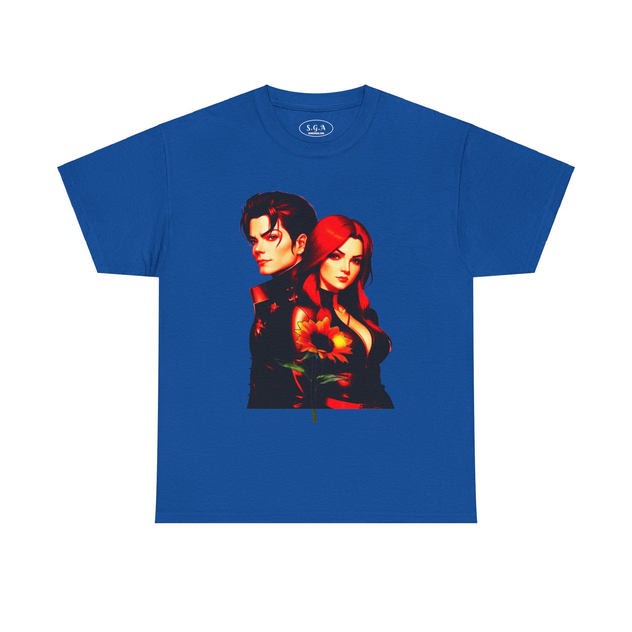 Michael Jackson & Lisa Marie Presley Inspired Graphic T-Shirt – Red Aesthetic Couple Tee with Sunflower | Streetwear Fashion Shirt | Smack God Apparel