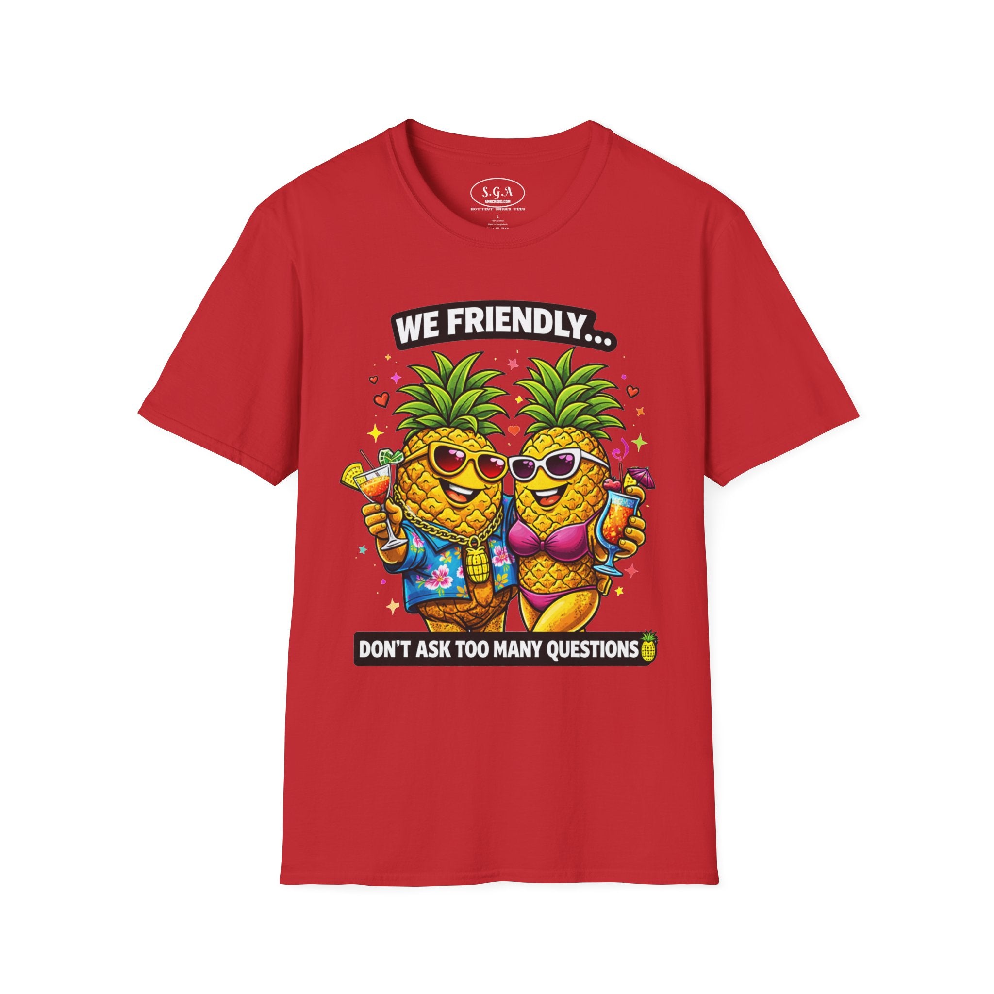 Smack God Apparel “We Friendly” Pineapple T-Shirt – Funny Adult Humor Tee | Swinger Pineapple Shirt | Tropical Party Graphic Tee