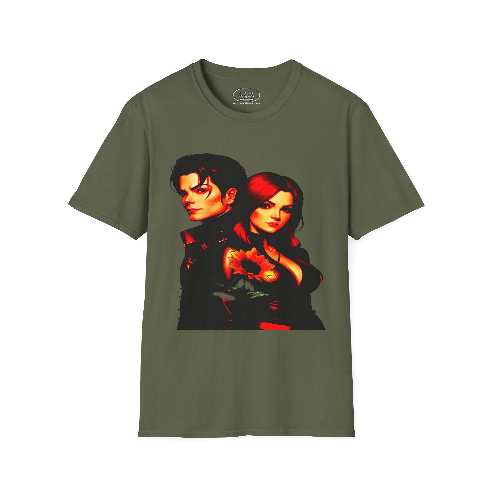 Michael Jackson & Lisa Marie Presley Inspired Graphic T-Shirt – Red Aesthetic Couple Tee with Sunflower | Streetwear Fashion Shirt | Smack God Apparel