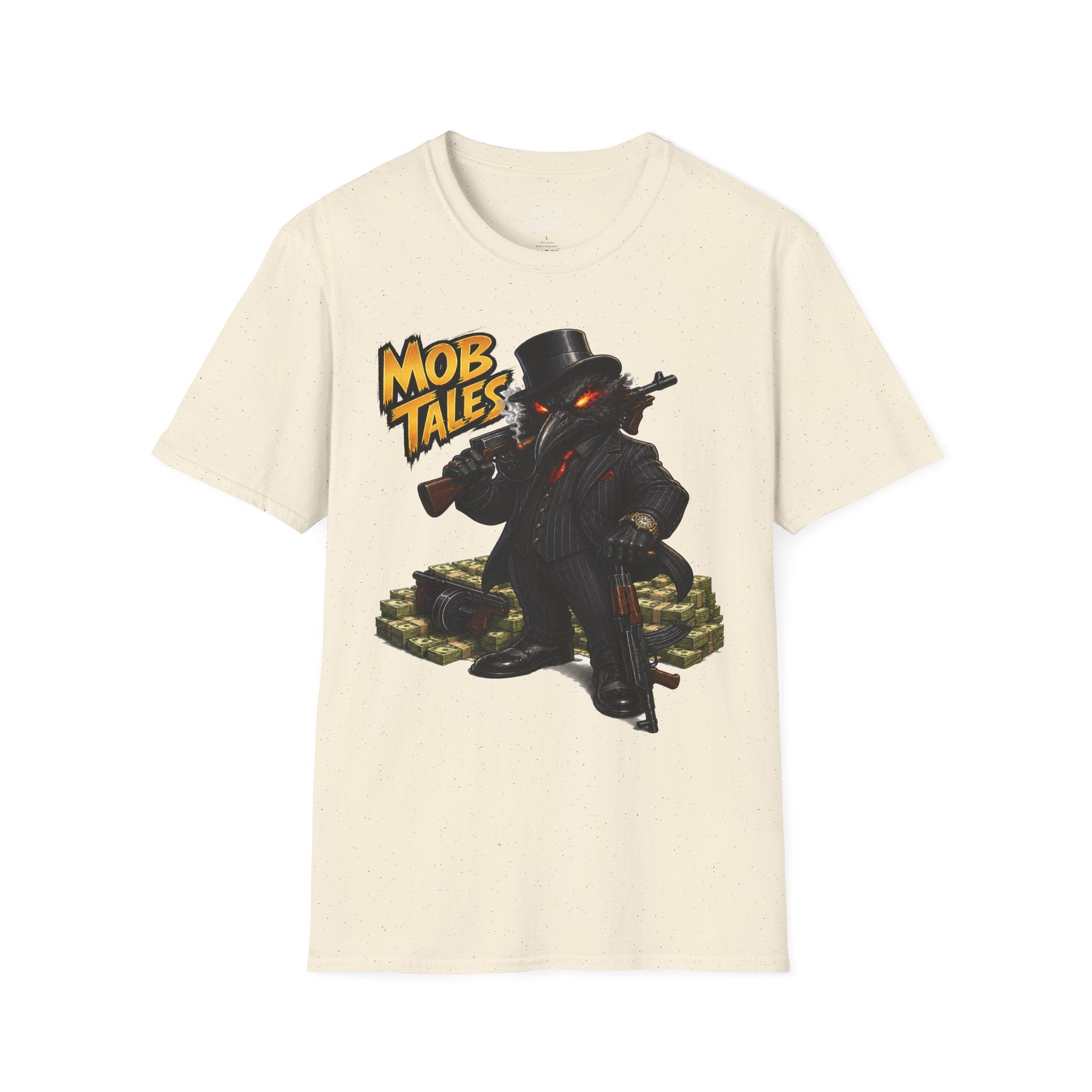Smack God Apparel Mob Tales Crow Graphic T-Shirt – Dark Urban Mafia Bird Streetwear Tee | Vintage Crime-Inspired Graphic Shirt