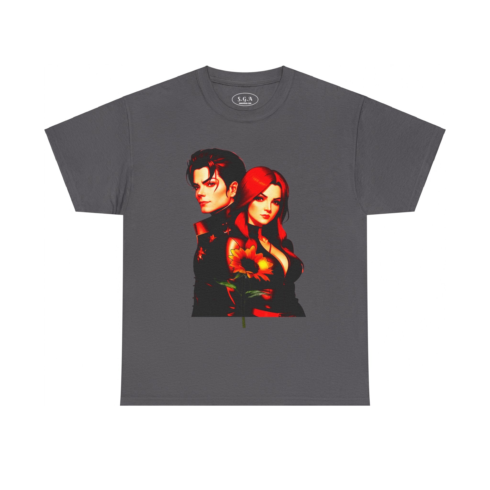 Michael Jackson & Lisa Marie Presley Inspired Graphic T-Shirt – Red Aesthetic Couple Tee with Sunflower | Streetwear Fashion Shirt | Smack God Apparel