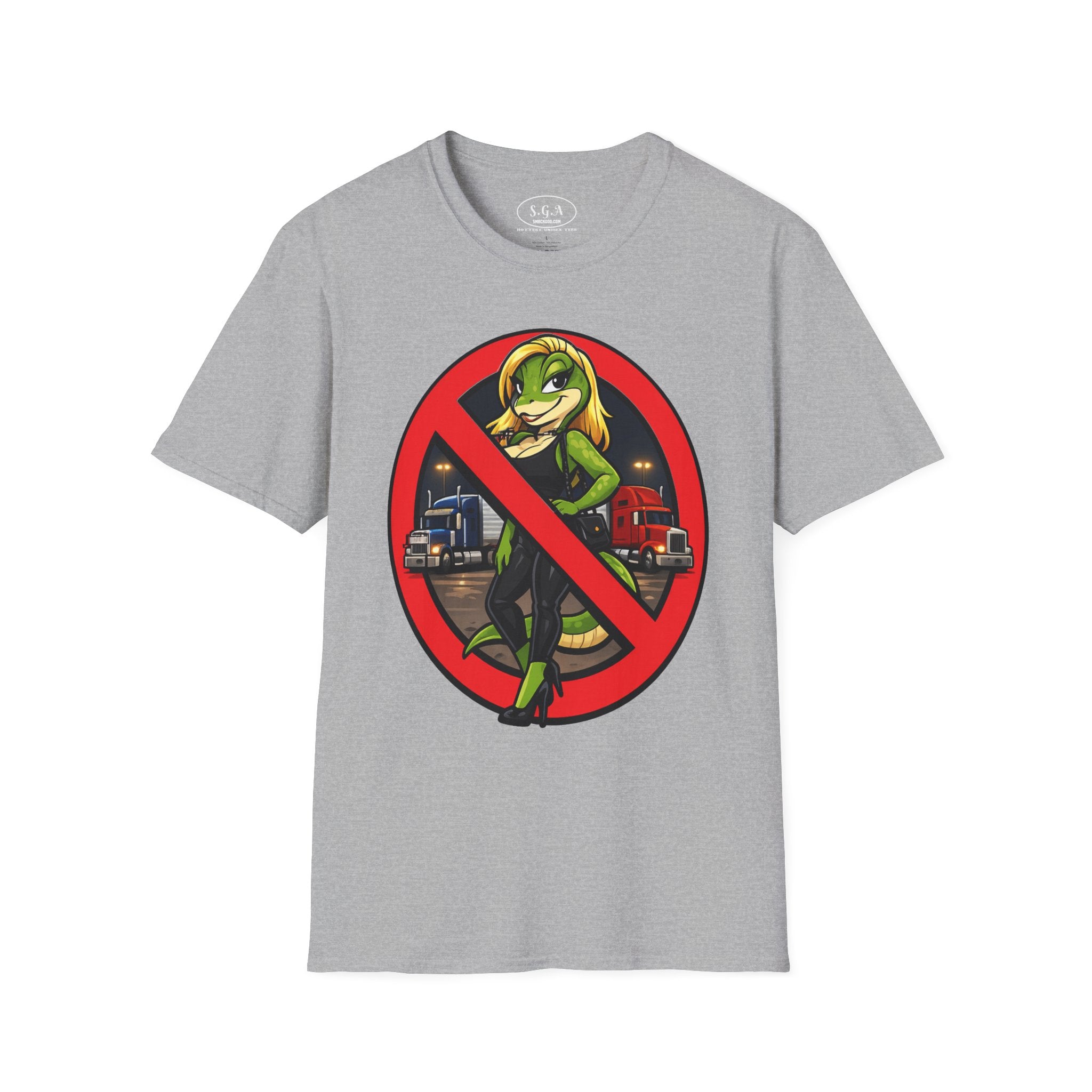 Smack God Apparel “No Entry Lot Lizard ” Graphic T-Shirt – Funny Trucker Humor Tee | Bold Cartoon Streetwear Shirt | Viral Graphic Tee