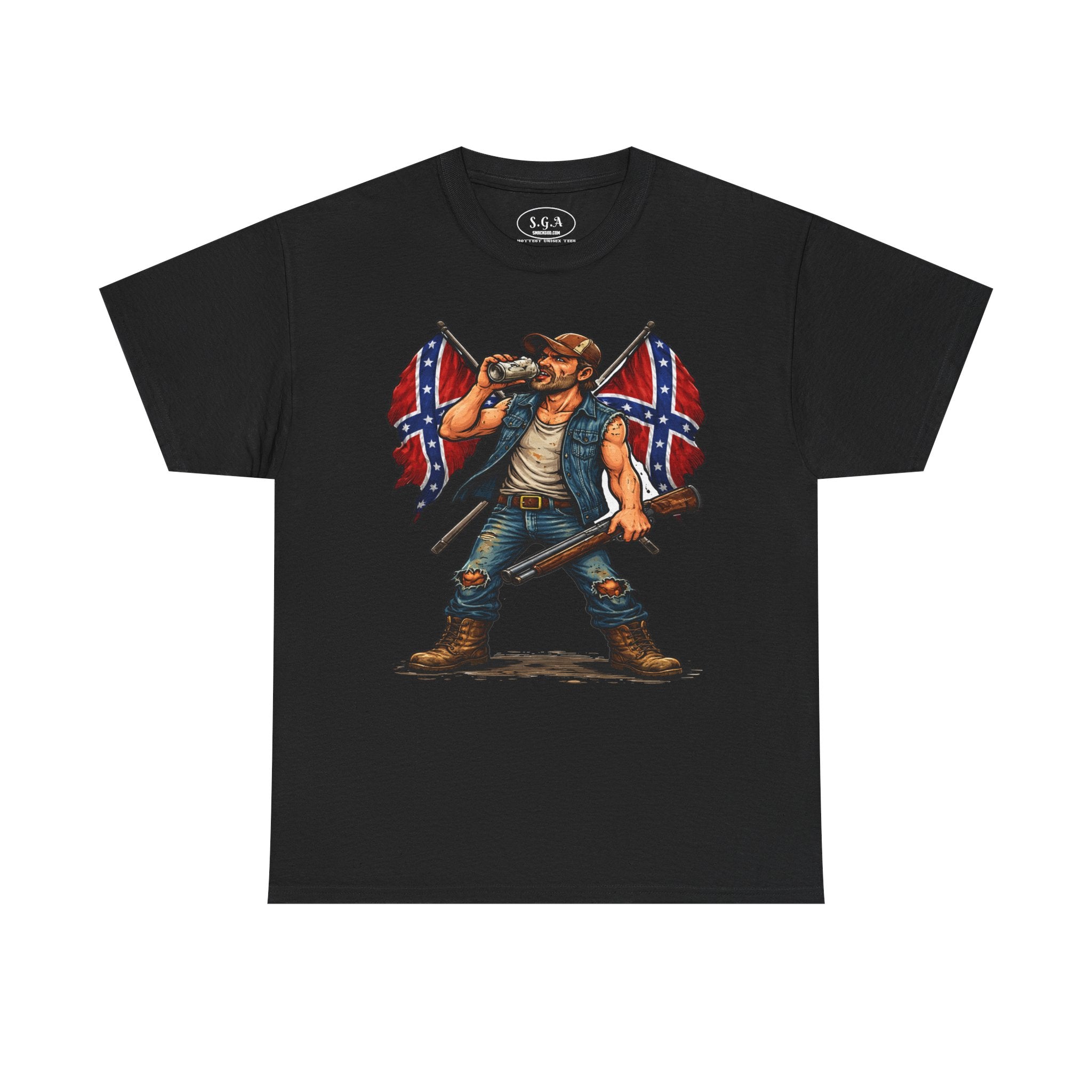 Rebel Redneck T-Shirt – Confederate Flag Country Tough Guy Tee