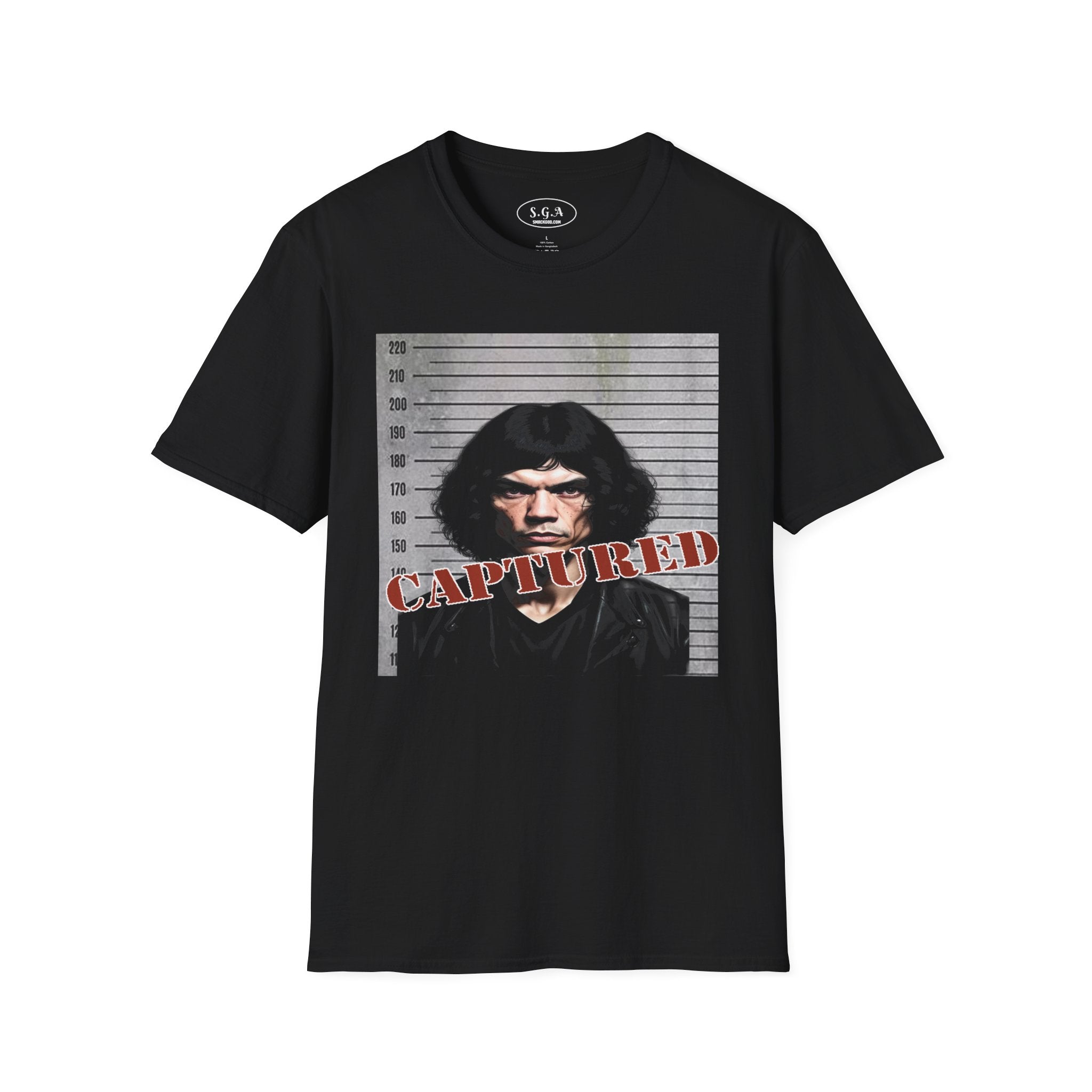 “Captured: Night Stalker Era” Graphic T-Shirt – True Crime Inspired Streetwear Tee | Vintage Newspaper Arrest Shirt | Dark Graphic Tee