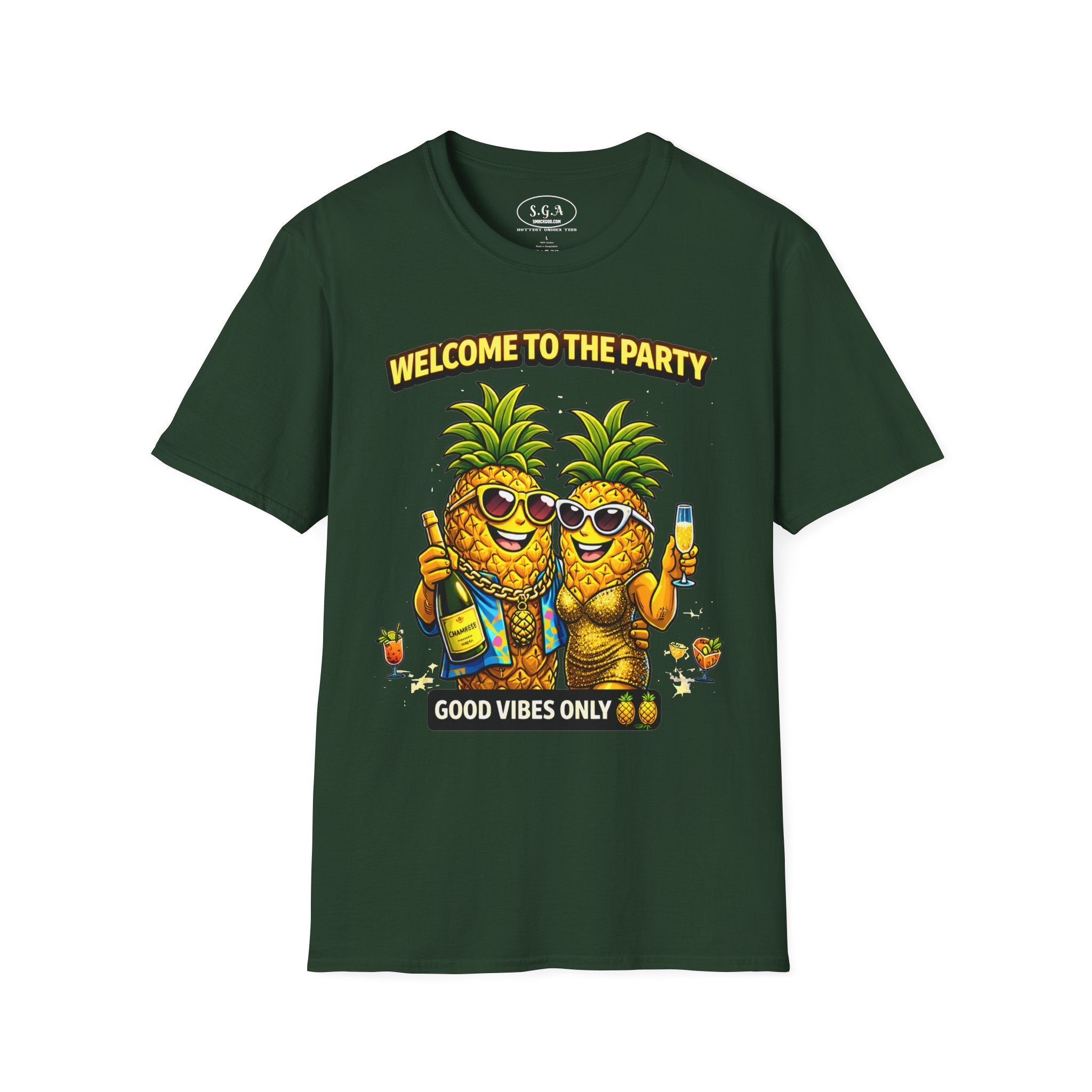 “Welcome to the Party” Pineapple T-Shirt – Luxury Pool Party Graphic Tee | Funny Tropical Nightlife Shirt | Good Vibes Only Tee