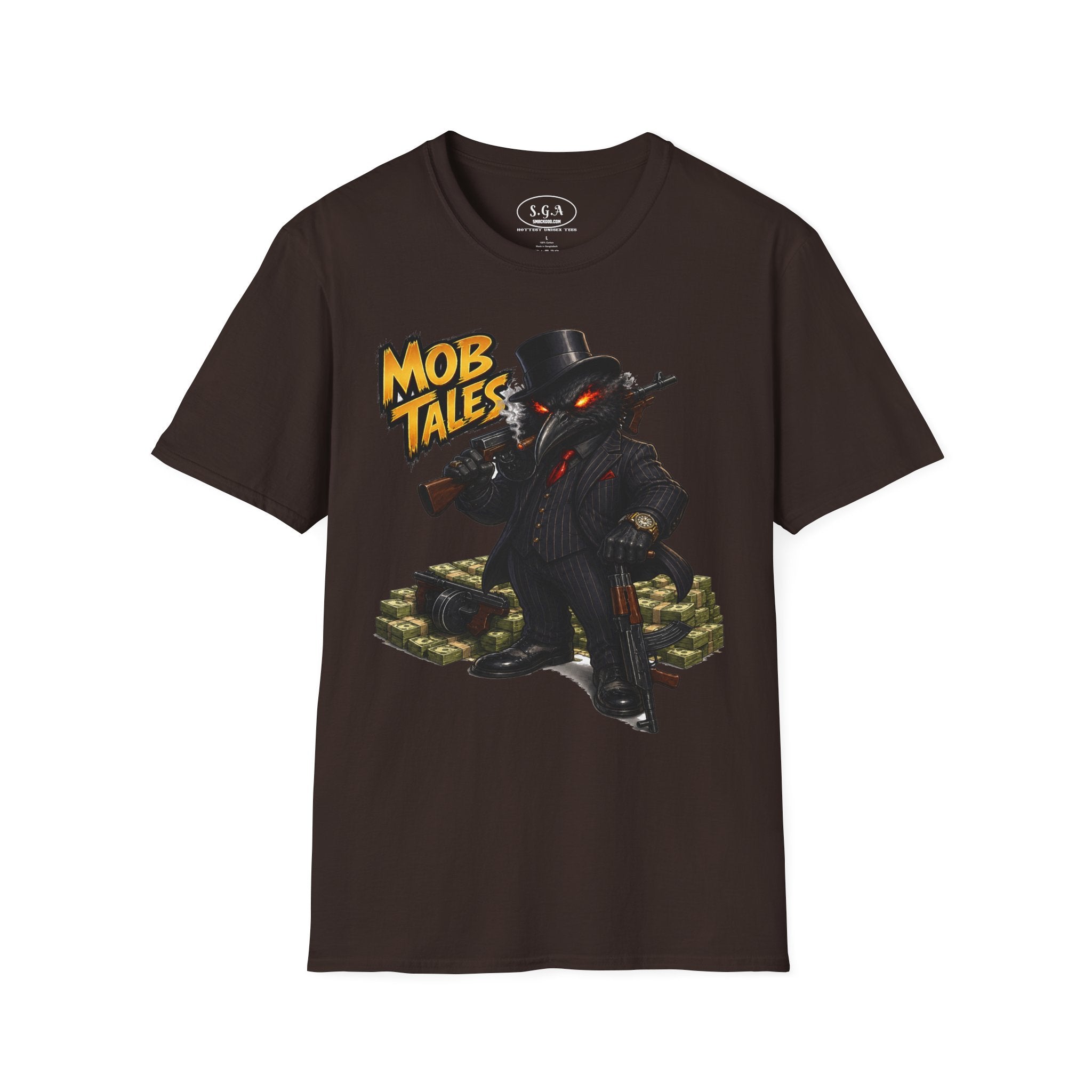 Smack God Apparel Mob Tales Crow Graphic T-Shirt – Dark Urban Mafia Bird Streetwear Tee | Vintage Crime-Inspired Graphic Shirt
