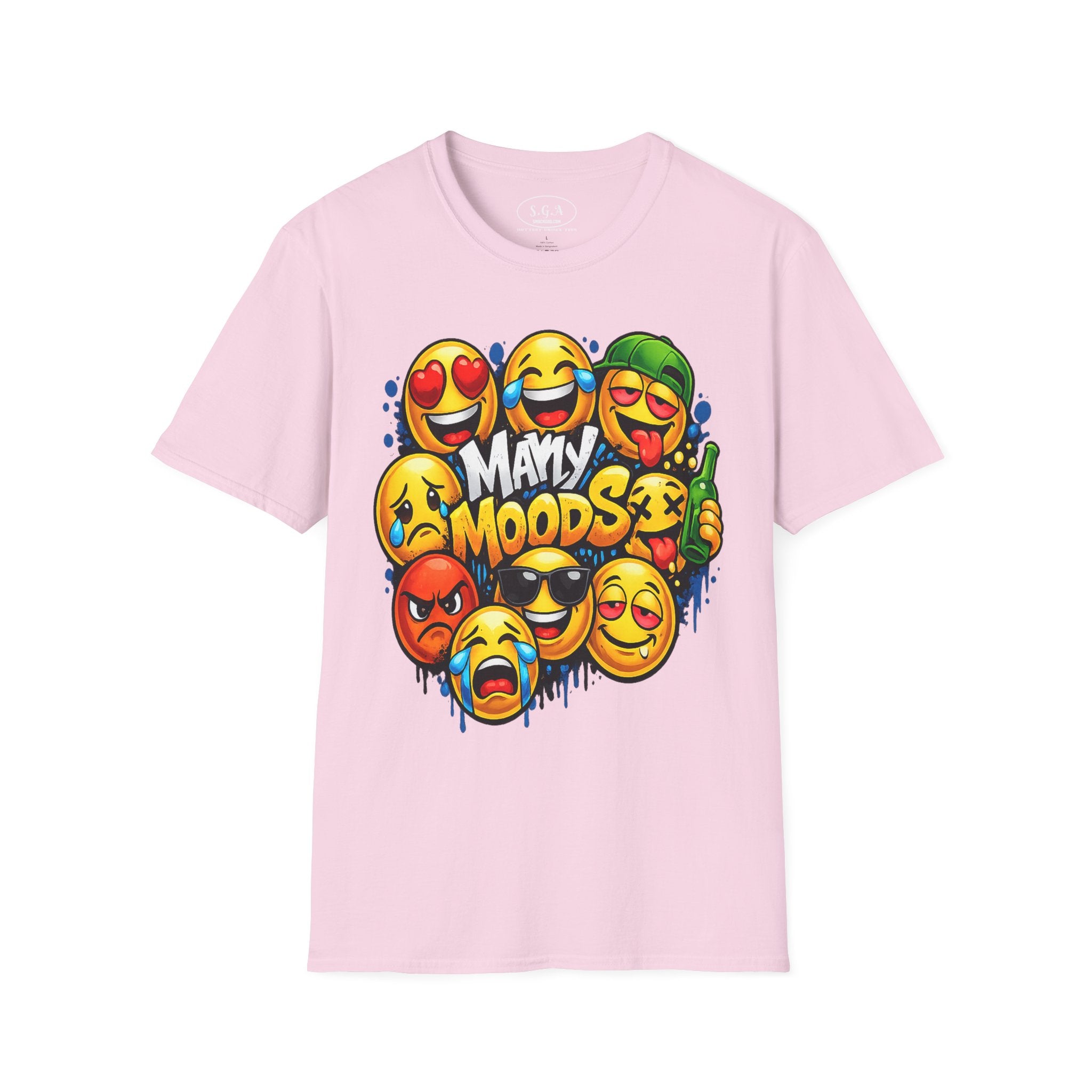 Many Moods Emoji Graphic T-Shirt – Funny Mood Faces Streetwear Tee | Viral Meme Expression Shirt | Smack God Apparel