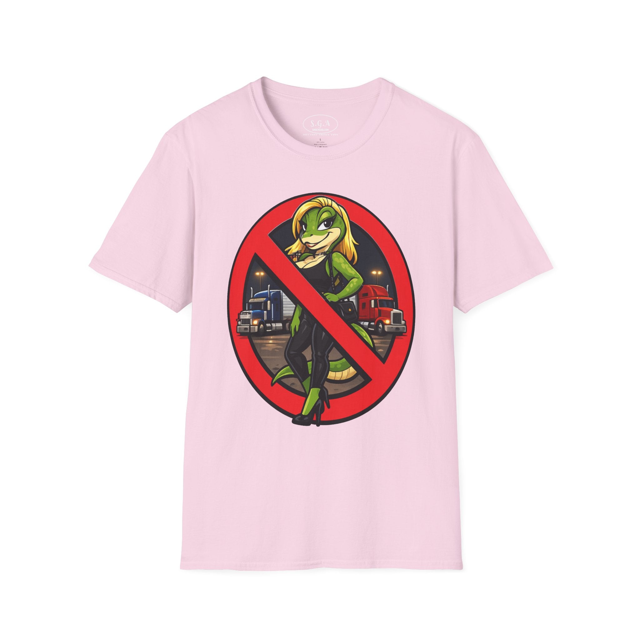 Smack God Apparel “No Entry Lot Lizard ” Graphic T-Shirt – Funny Trucker Humor Tee | Bold Cartoon Streetwear Shirt | Viral Graphic Tee