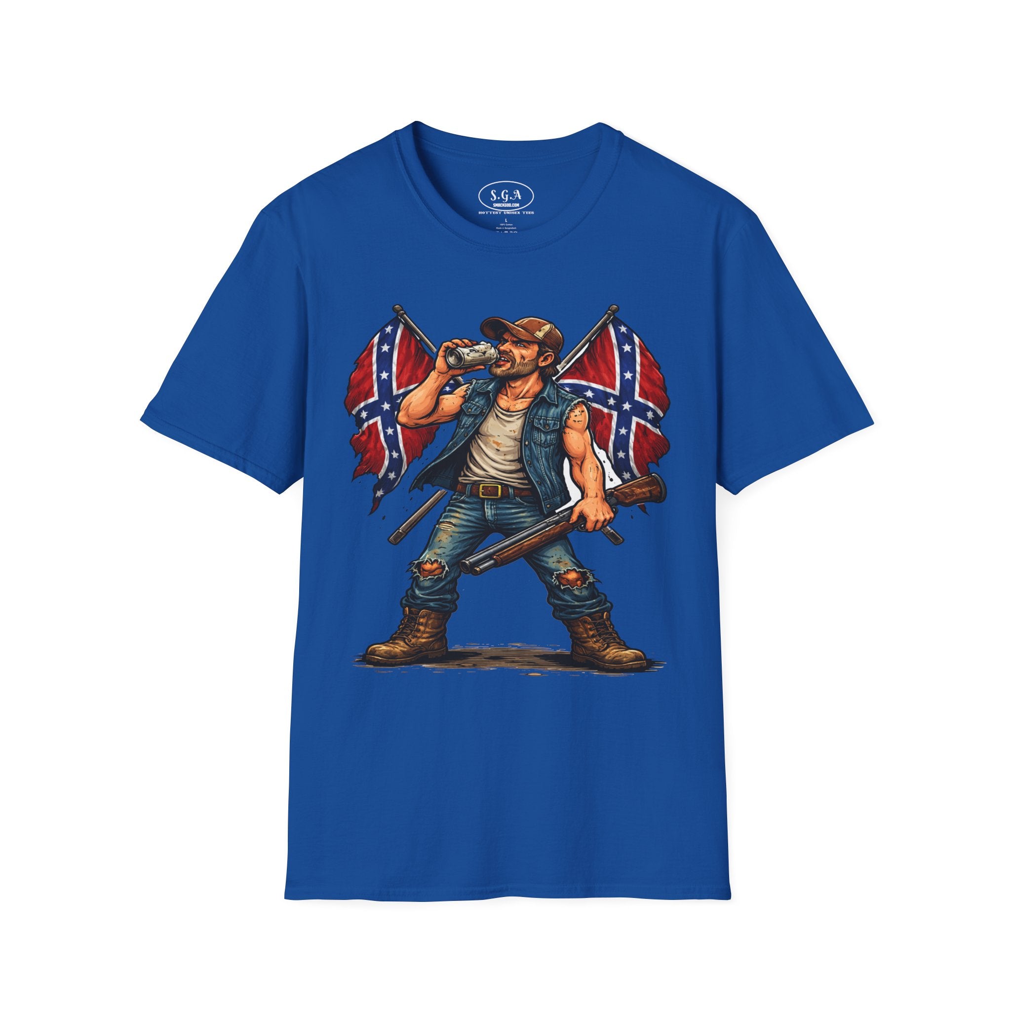 Rebel Redneck T-Shirt – Confederate Flag Country Tough Guy Tee