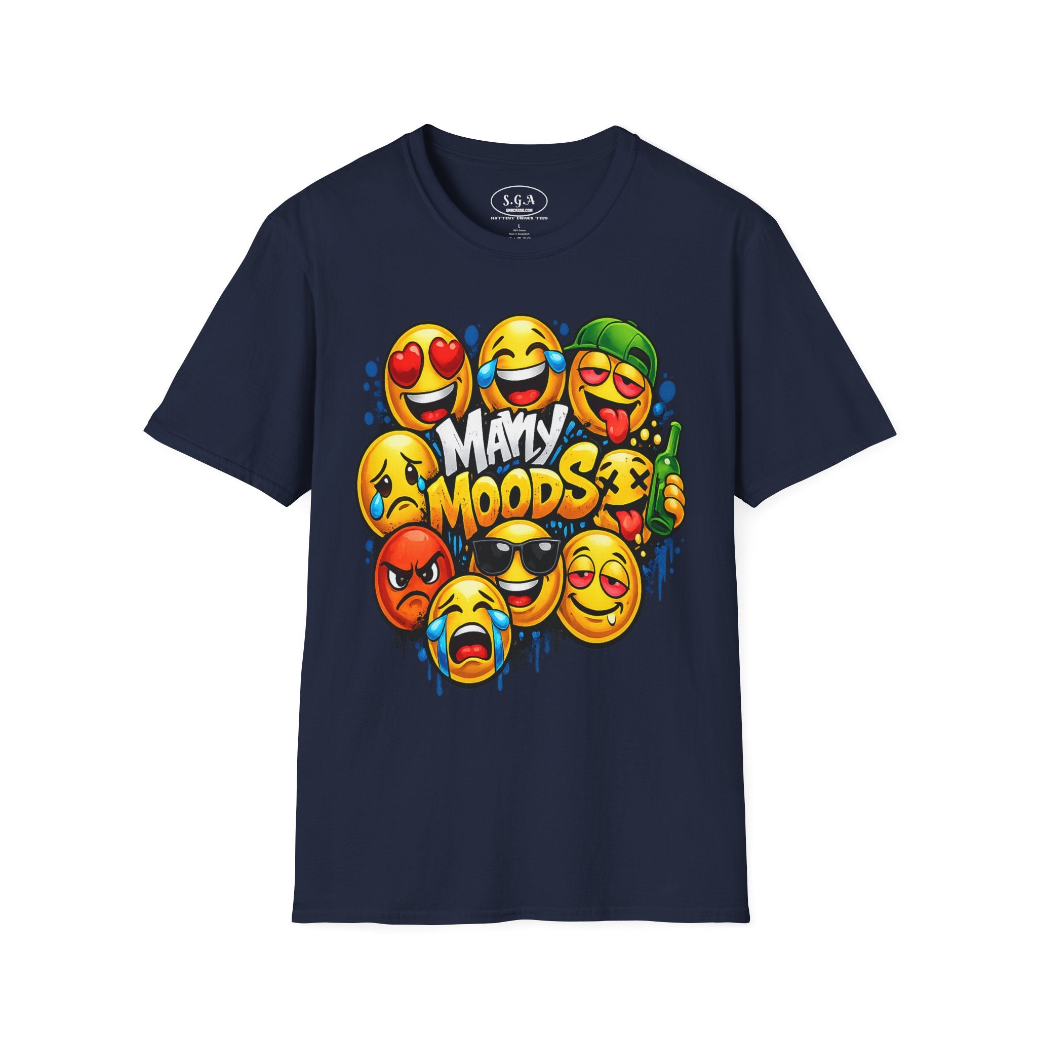 Many Moods Emoji Graphic T-Shirt – Funny Mood Faces Streetwear Tee | Viral Meme Expression Shirt | Smack God Apparel