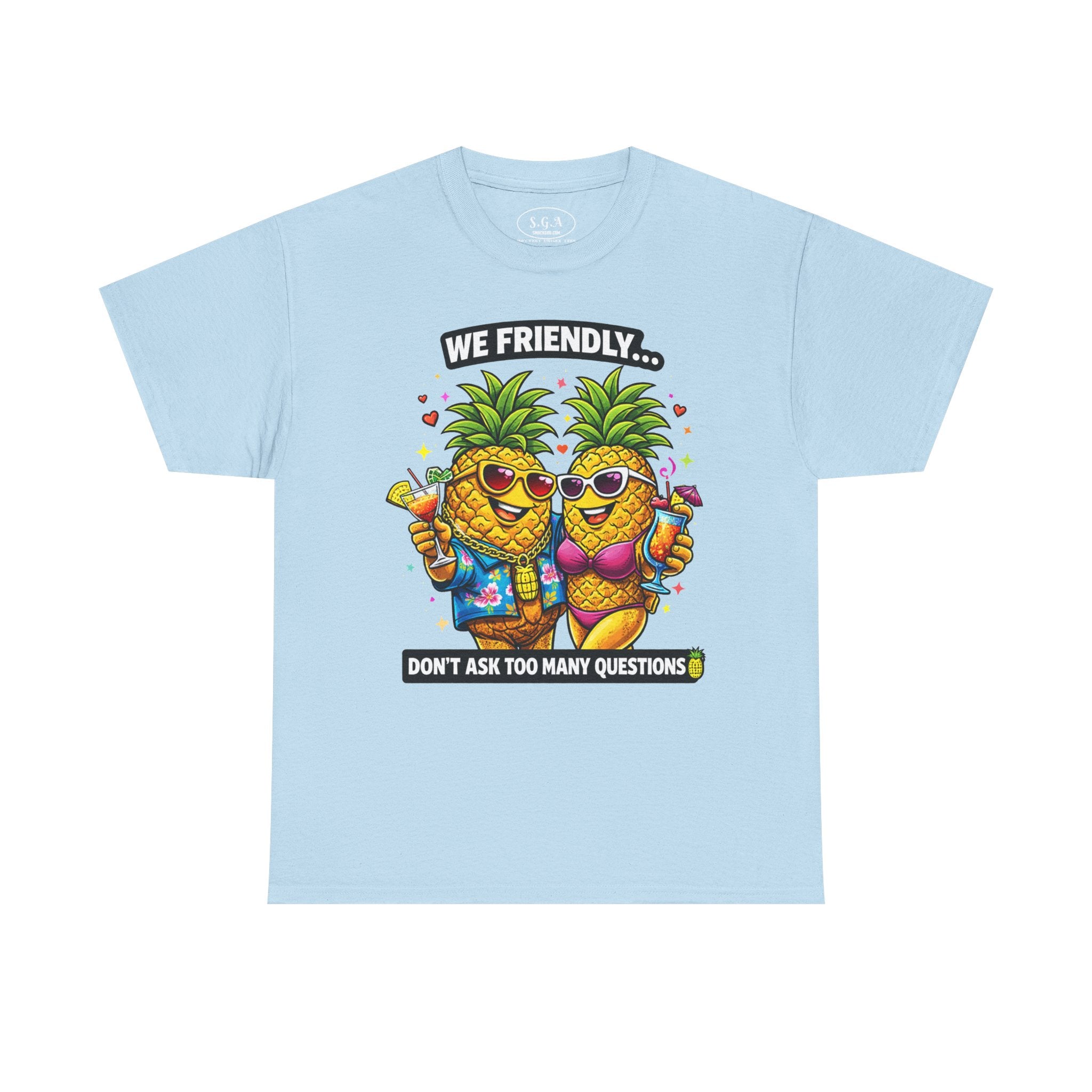 Smack God Apparel “We Friendly” Pineapple T-Shirt – Funny Adult Humor Tee | Swinger Pineapple Shirt | Tropical Party Graphic Tee