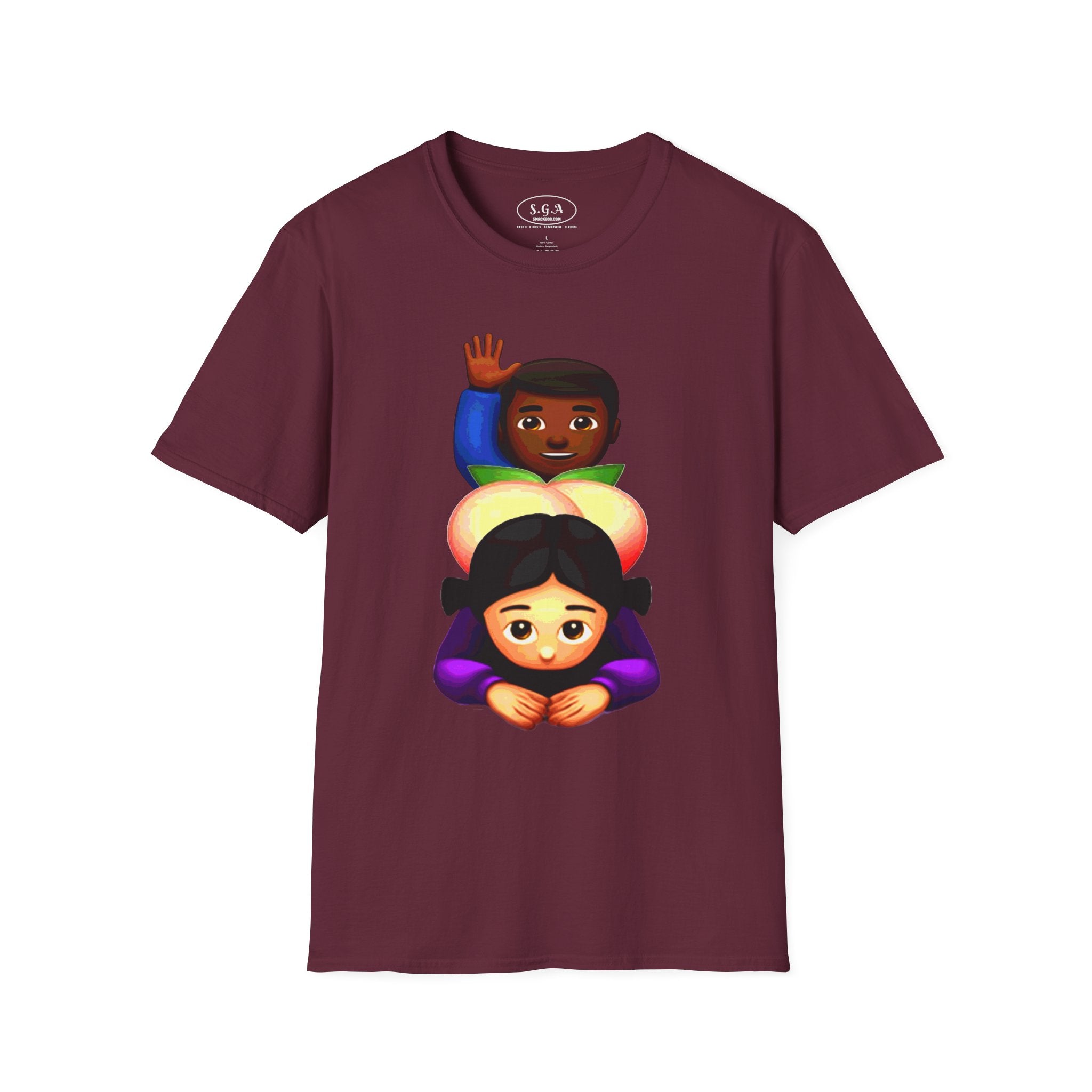 Smack God Apparel “Peachy Mood” Graphic T-Shirt – Funny Emoji Streetwear Tee | Urban Cartoon Booty Art Shirt | Trendy Viral Graphic Tee