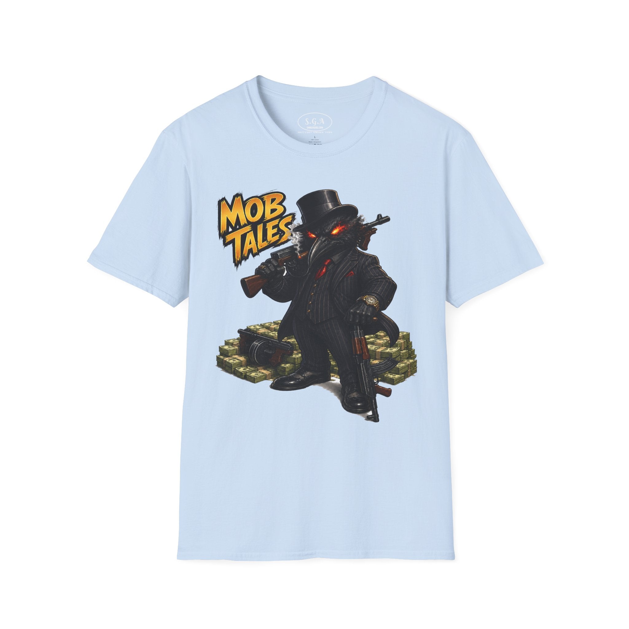Smack God Apparel Mob Tales Crow Graphic T-Shirt – Dark Urban Mafia Bird Streetwear Tee | Vintage Crime-Inspired Graphic Shirt