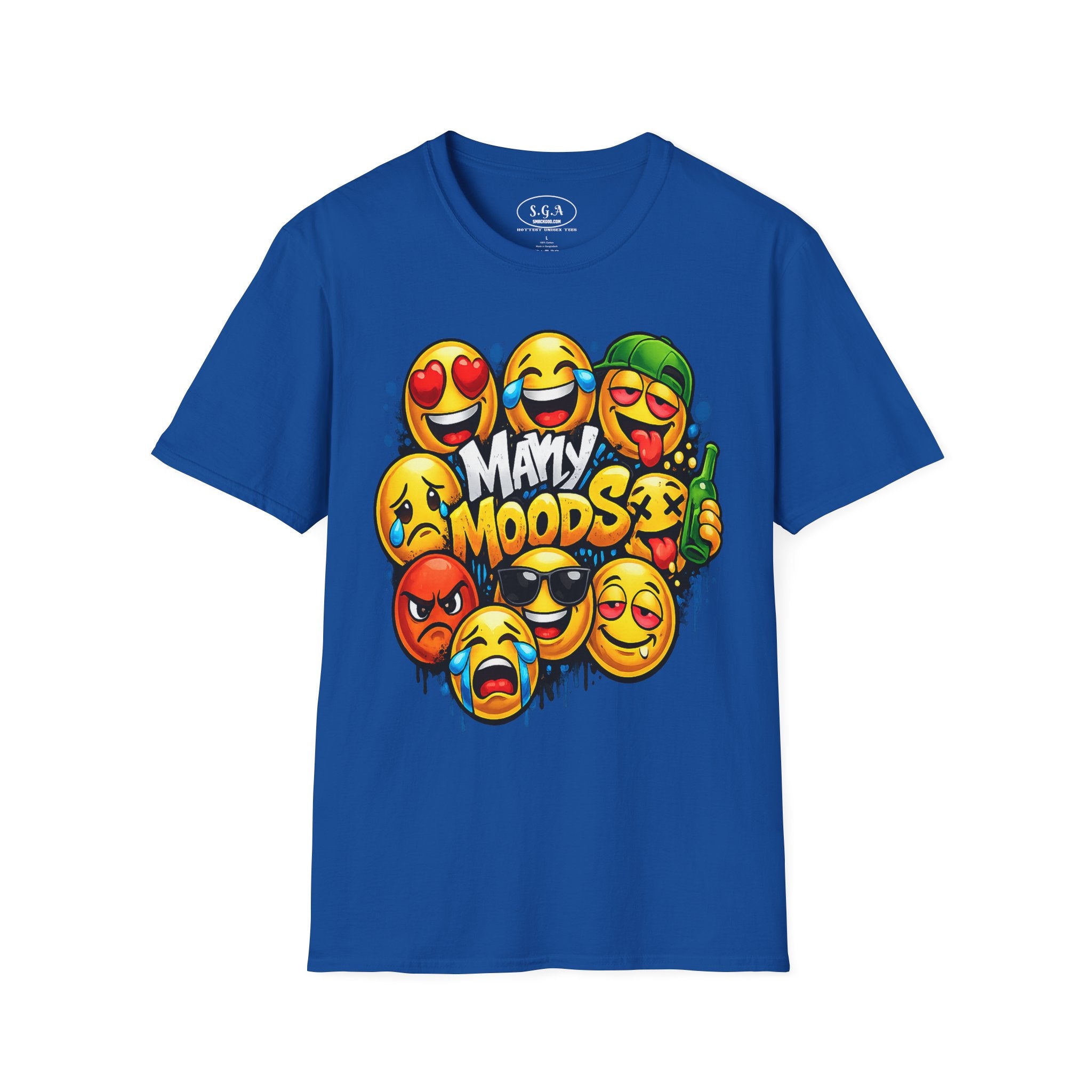 Many Moods Emoji Graphic T-Shirt – Funny Mood Faces Streetwear Tee | Viral Meme Expression Shirt | Smack God Apparel