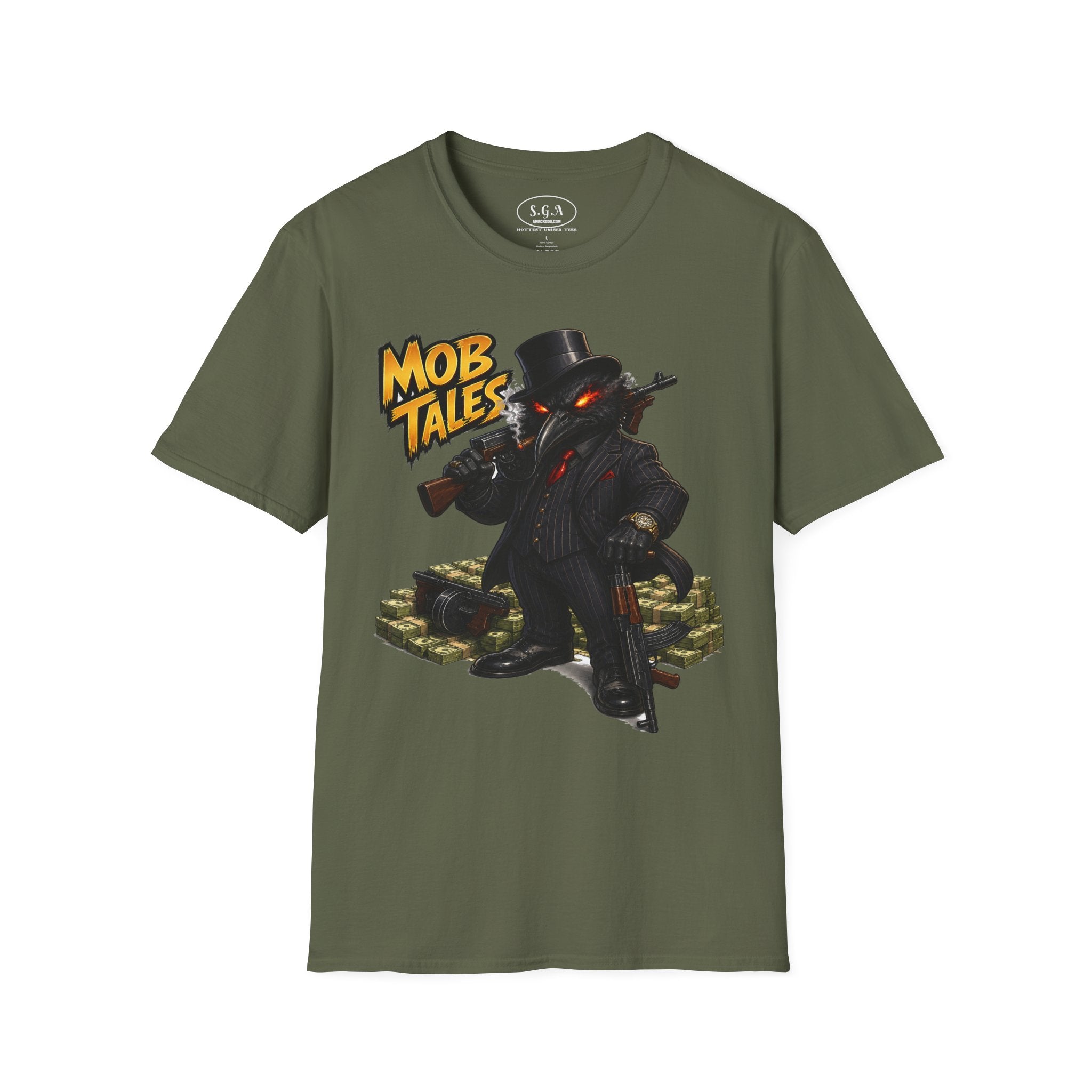 Smack God Apparel Mob Tales Crow Graphic T-Shirt – Dark Urban Mafia Bird Streetwear Tee | Vintage Crime-Inspired Graphic Shirt