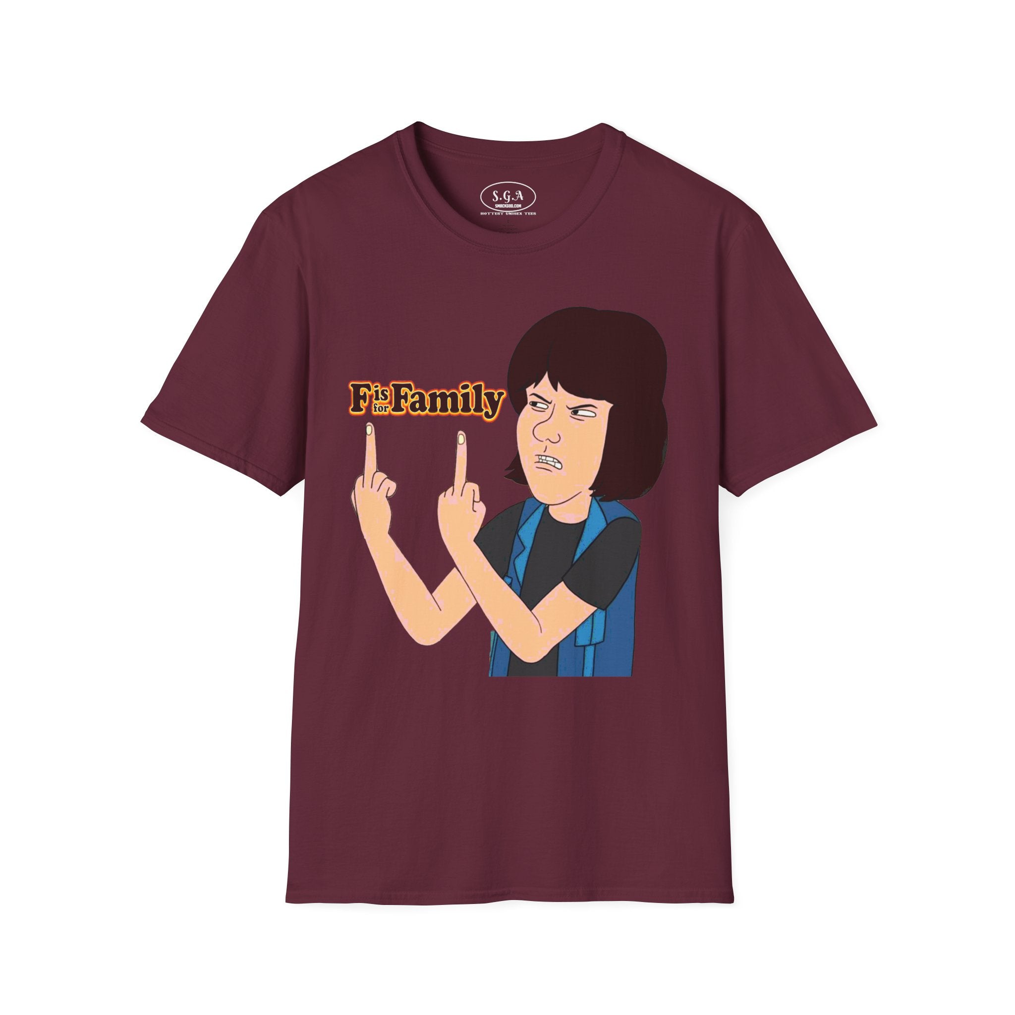 “F is For Family ” Graphic T-Shirt – Funny Cartoon Streetwear Tee | Savage Humor Statement Shirt | Viral Graphic Tee