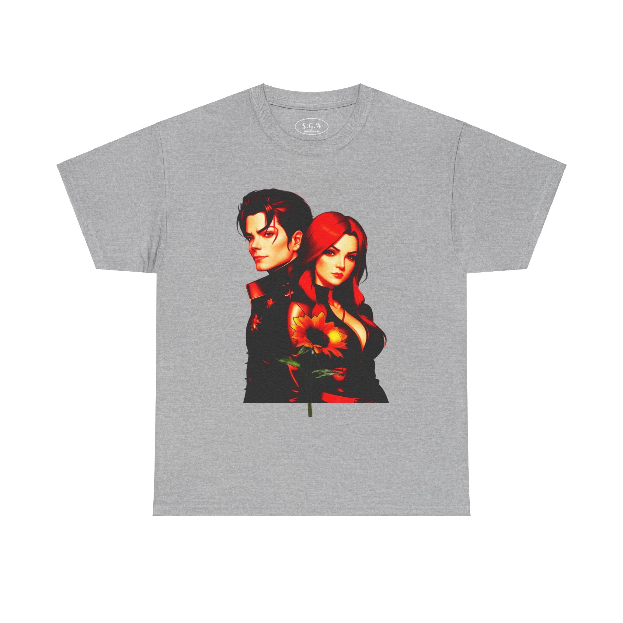 Michael Jackson & Lisa Marie Presley Inspired Graphic T-Shirt – Red Aesthetic Couple Tee with Sunflower | Streetwear Fashion Shirt | Smack God Apparel