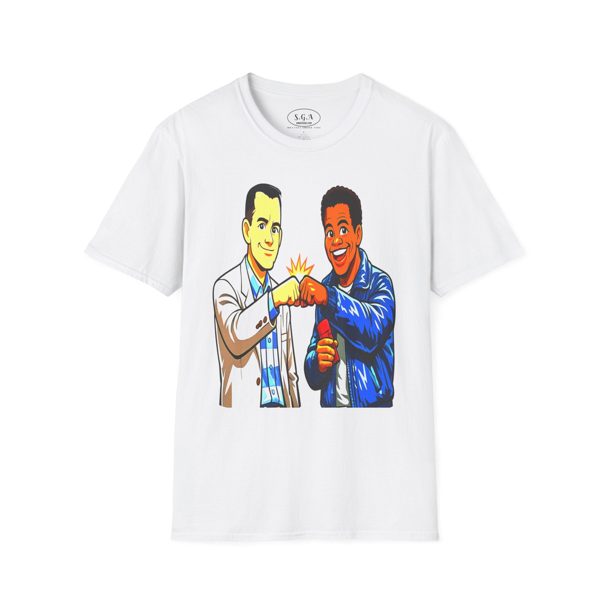 Smack God Apparel “Iconic Duo Fist Bump” Graphic T-Shirt – Forest Gump & Radio Inspired Tee | Friendship Streetwear Shirt | Feel-Good Movie Graphic Tee