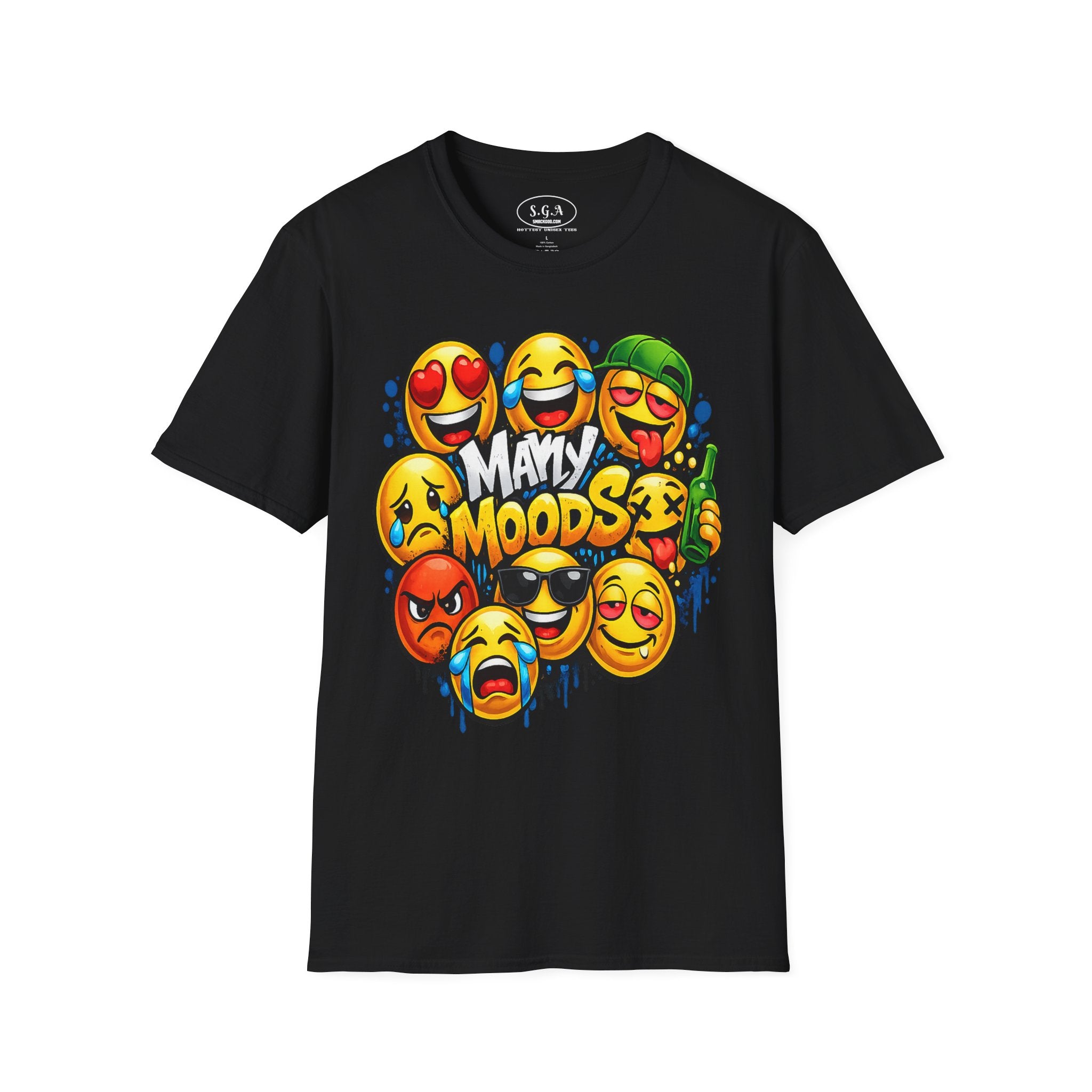 Many Moods Emoji Graphic T-Shirt – Funny Mood Faces Streetwear Tee | Viral Meme Expression Shirt | Smack God Apparel