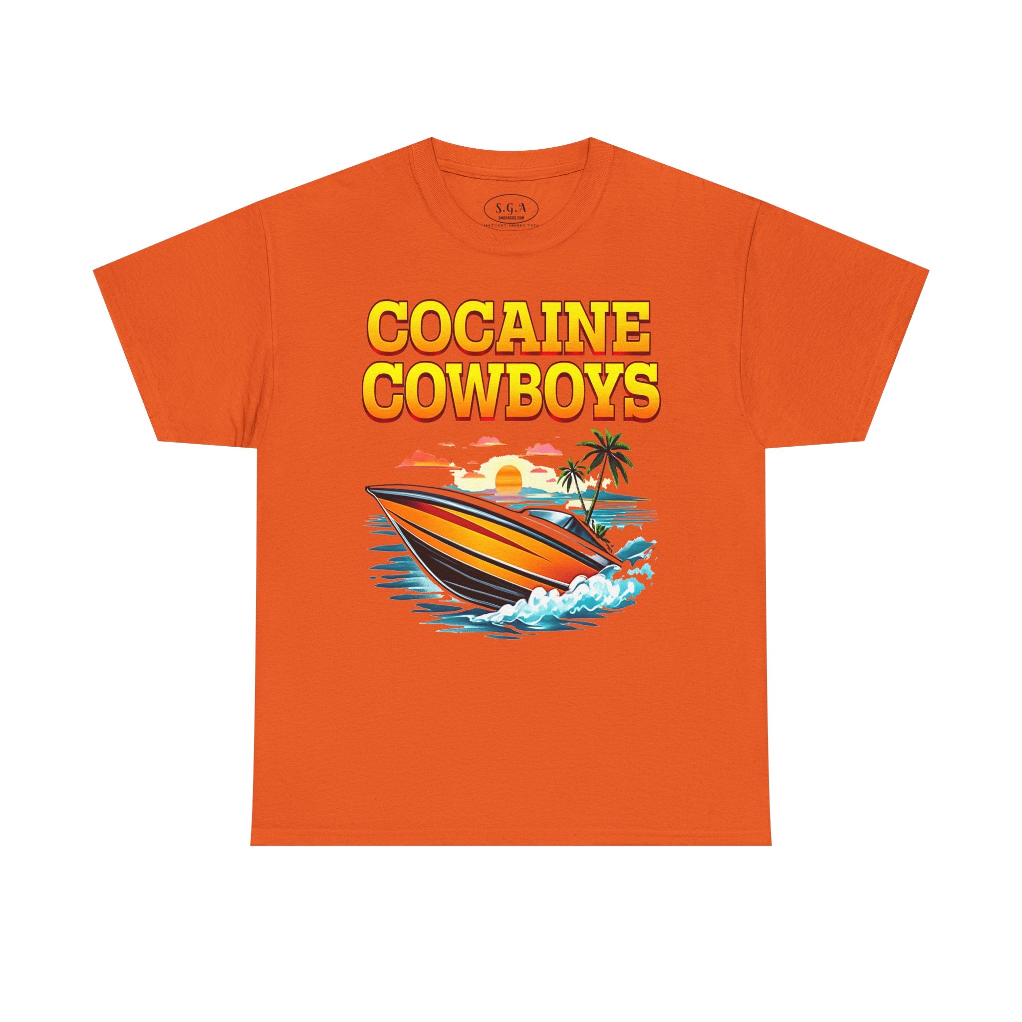 Cocaine Cowboys Boat Graphic T-Shirt – Miami Vice Style Speedboat Tee | Retro Ocean Streetwear Shirt | Smack God Apparel