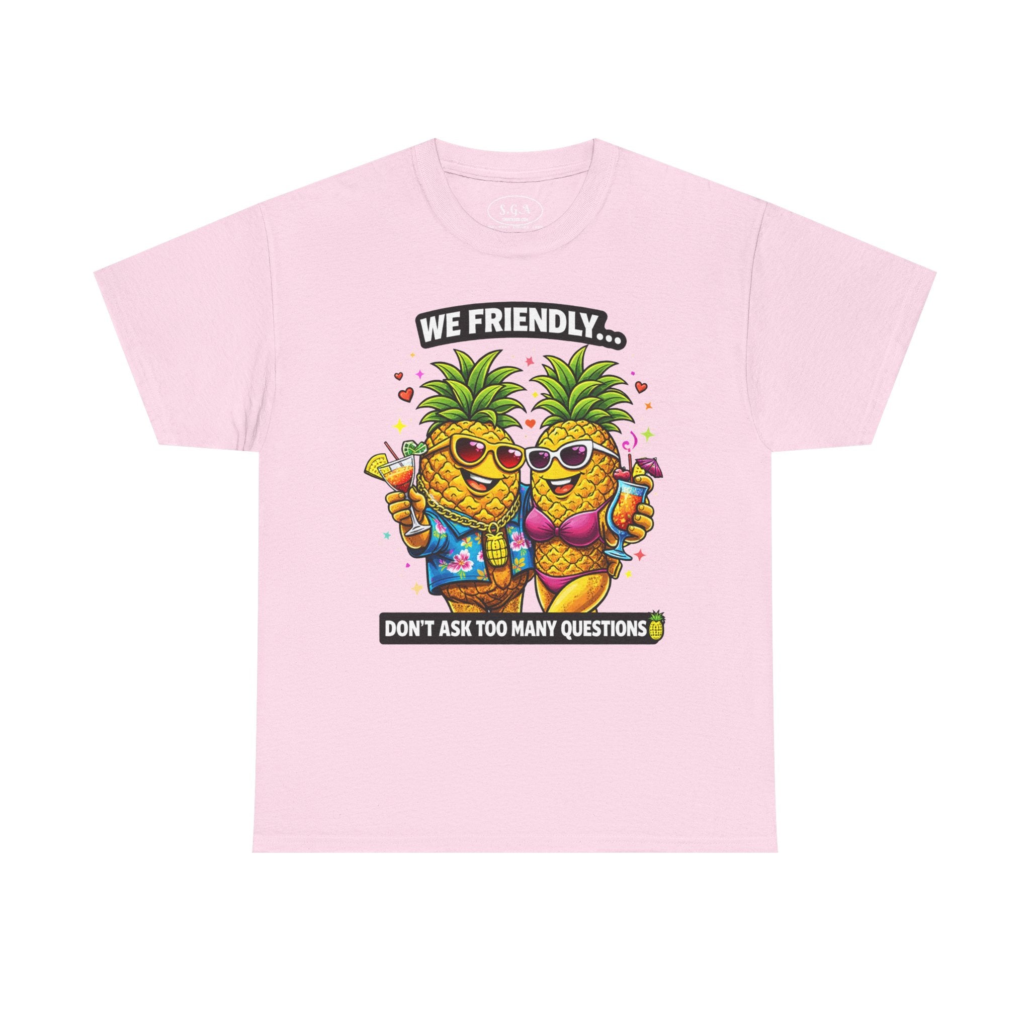 Smack God Apparel “We Friendly” Pineapple T-Shirt – Funny Adult Humor Tee | Swinger Pineapple Shirt | Tropical Party Graphic Tee