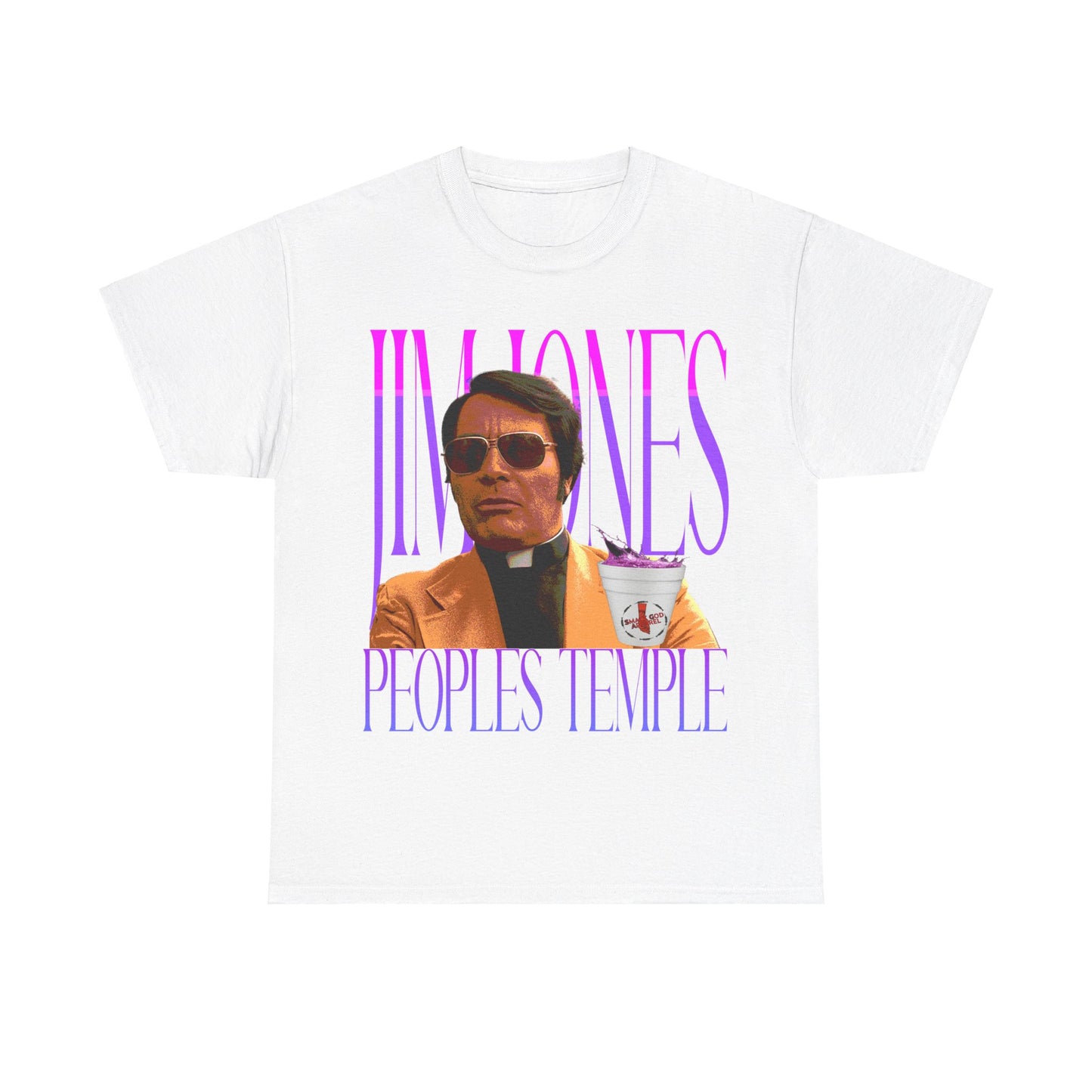 "Jim Jones T-Shirt with a compelling graphic design, available from Smack God Apparel."