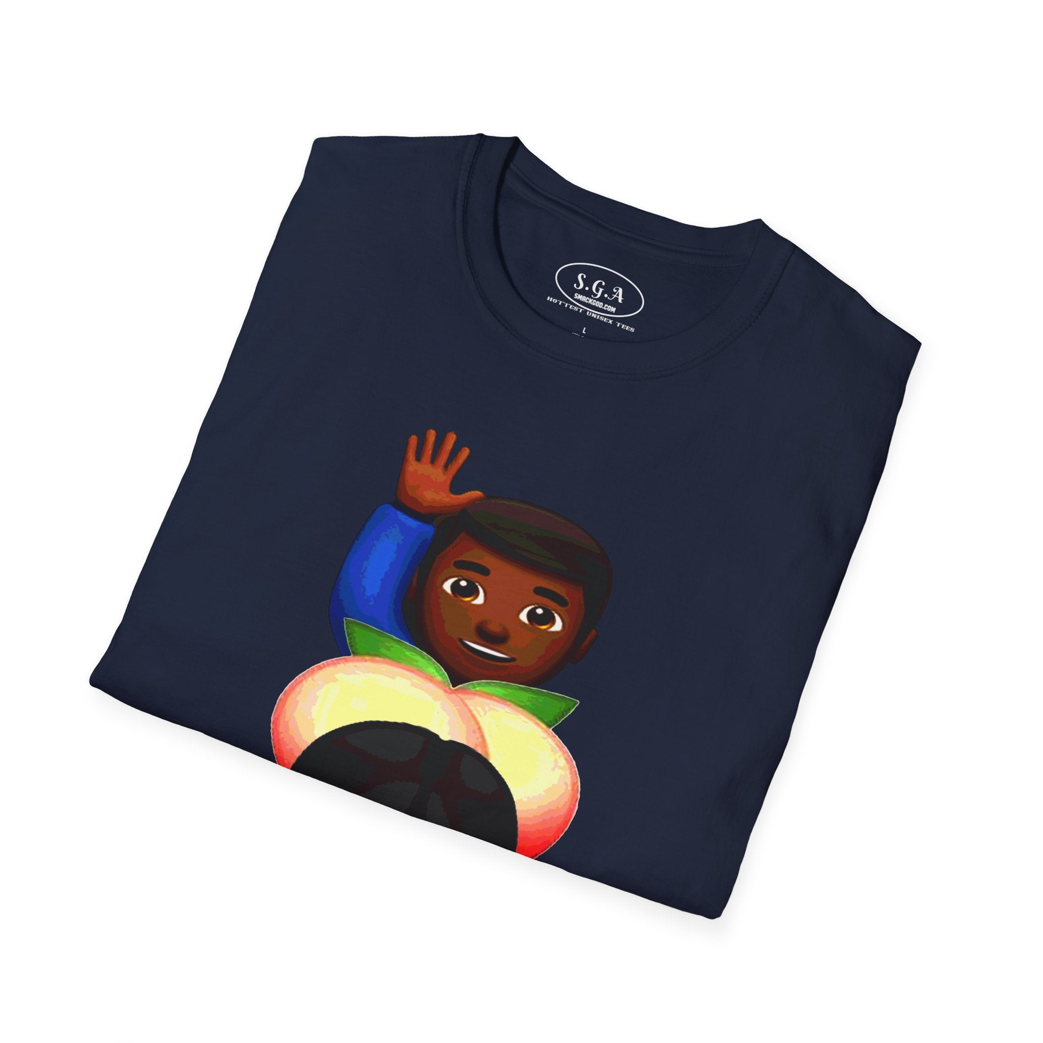 Smack God Apparel “Peachy Mood” Graphic T-Shirt – Funny Emoji Streetwear Tee | Urban Cartoon Booty Art Shirt | Trendy Viral Graphic Tee