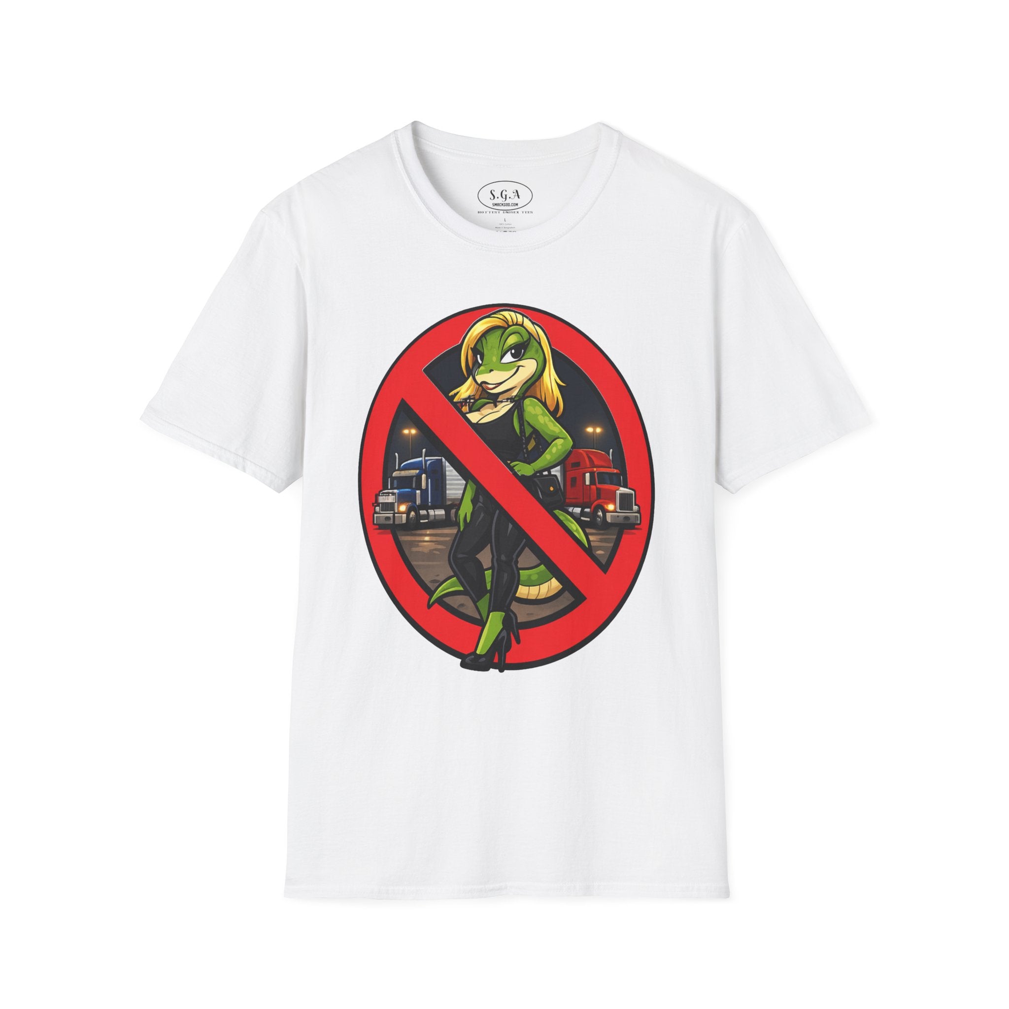 Smack God Apparel “No Entry Lot Lizard ” Graphic T-Shirt – Funny Trucker Humor Tee | Bold Cartoon Streetwear Shirt | Viral Graphic Tee