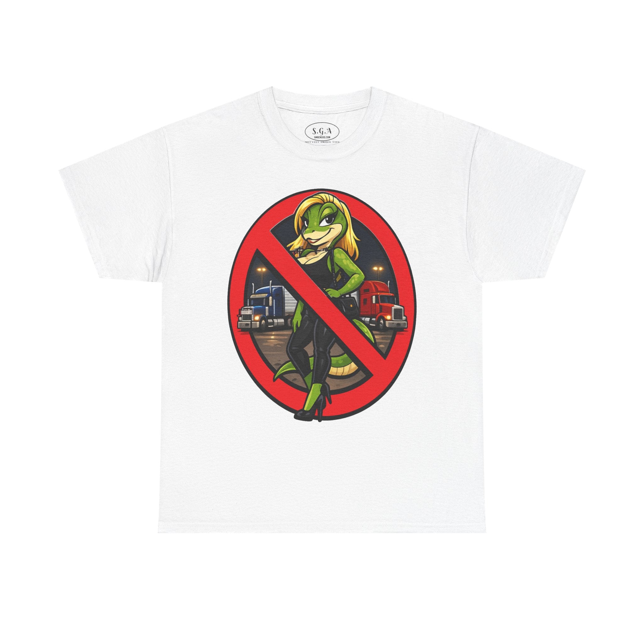 Smack God Apparel “No Entry Lot Lizard ” Graphic T-Shirt – Funny Trucker Humor Tee | Bold Cartoon Streetwear Shirt | Viral Graphic Tee