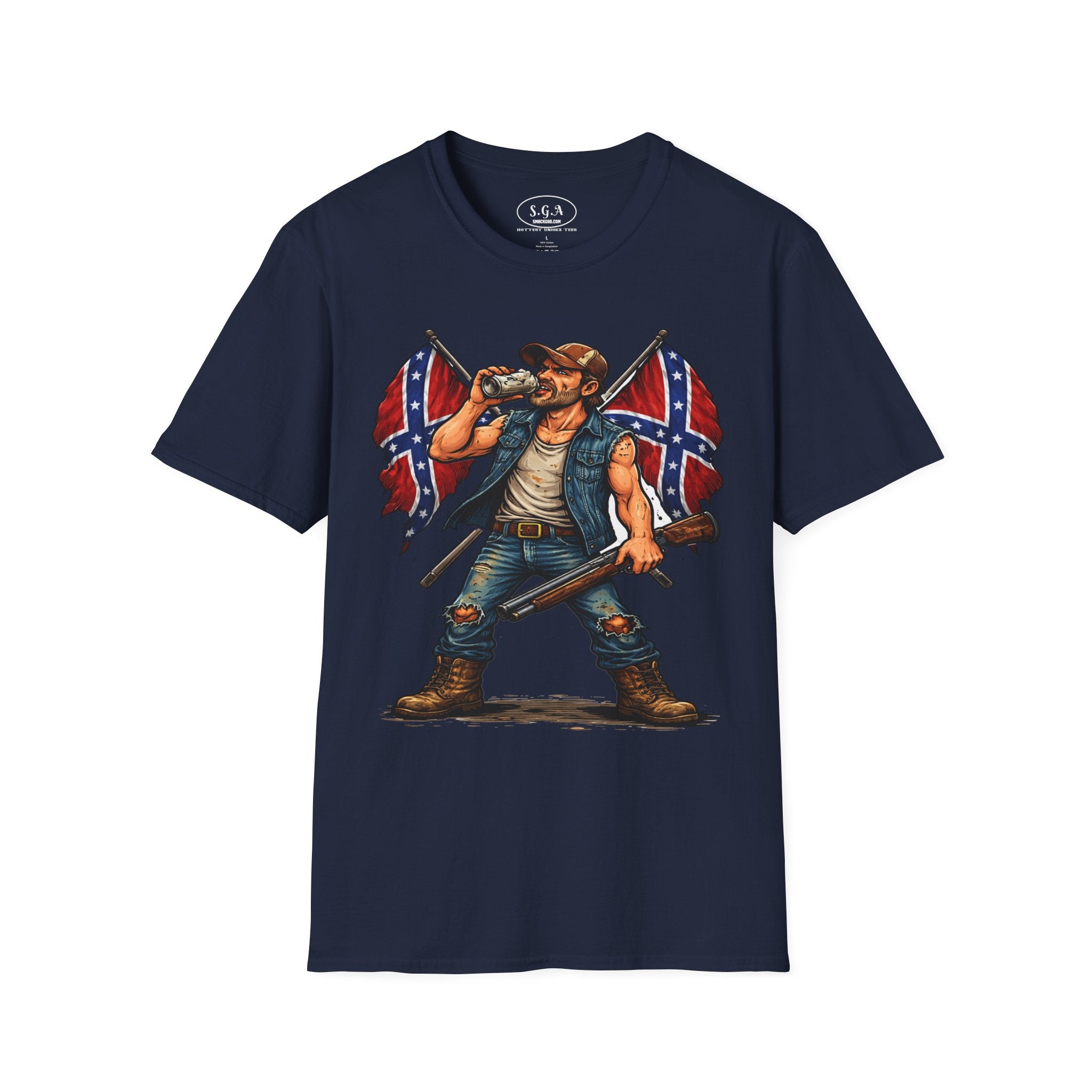 Rebel Redneck T-Shirt – Confederate Flag Country Tough Guy Tee