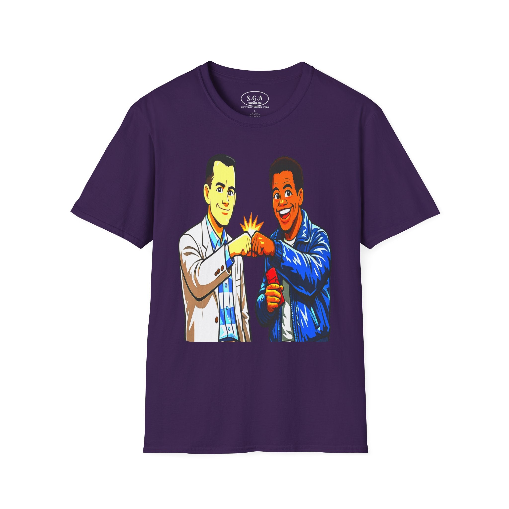 Smack God Apparel “Iconic Duo Fist Bump” Graphic T-Shirt – Forest Gump & Radio Inspired Tee | Friendship Streetwear Shirt | Feel-Good Movie Graphic Tee