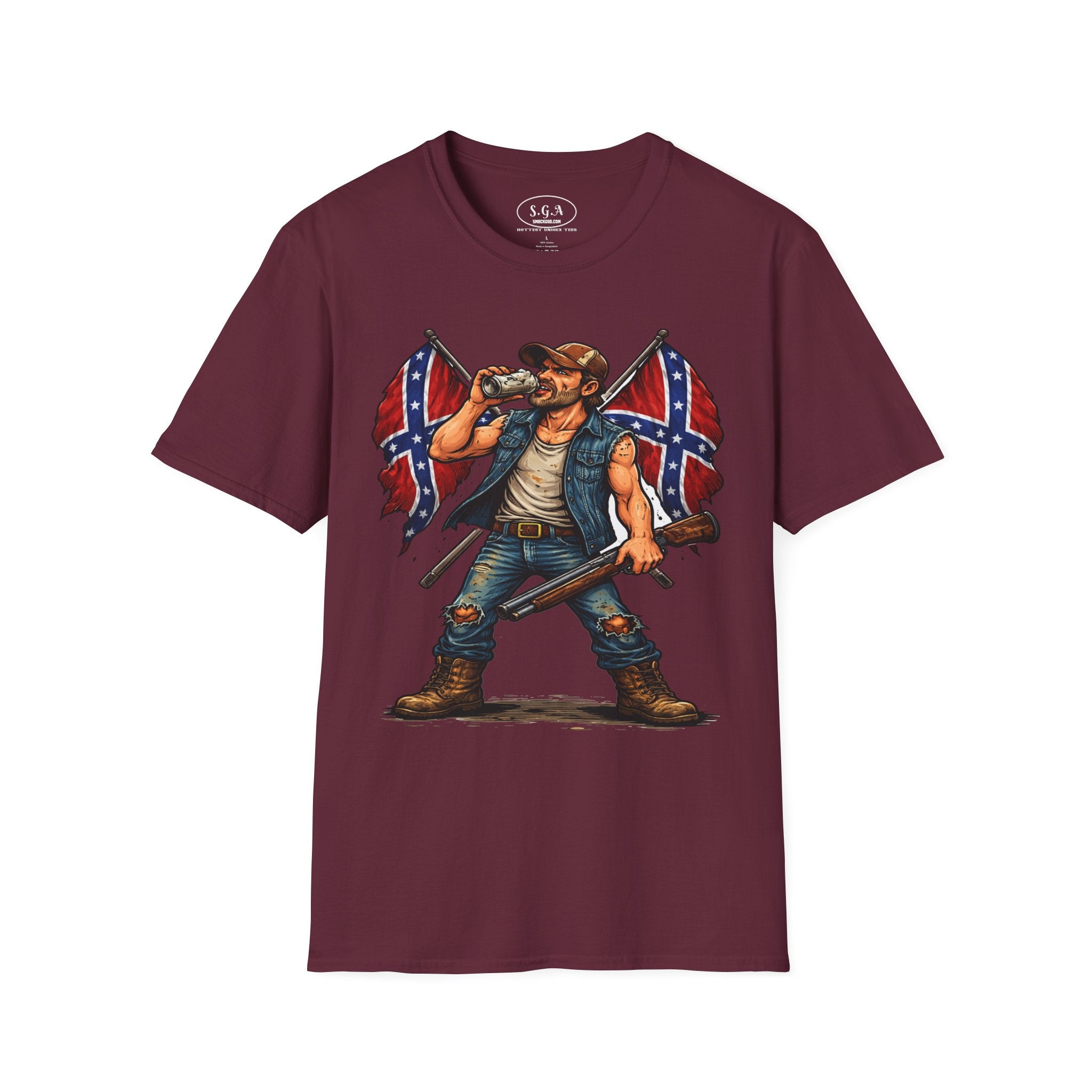 Rebel Redneck T-Shirt – Confederate Flag Country Tough Guy Tee
