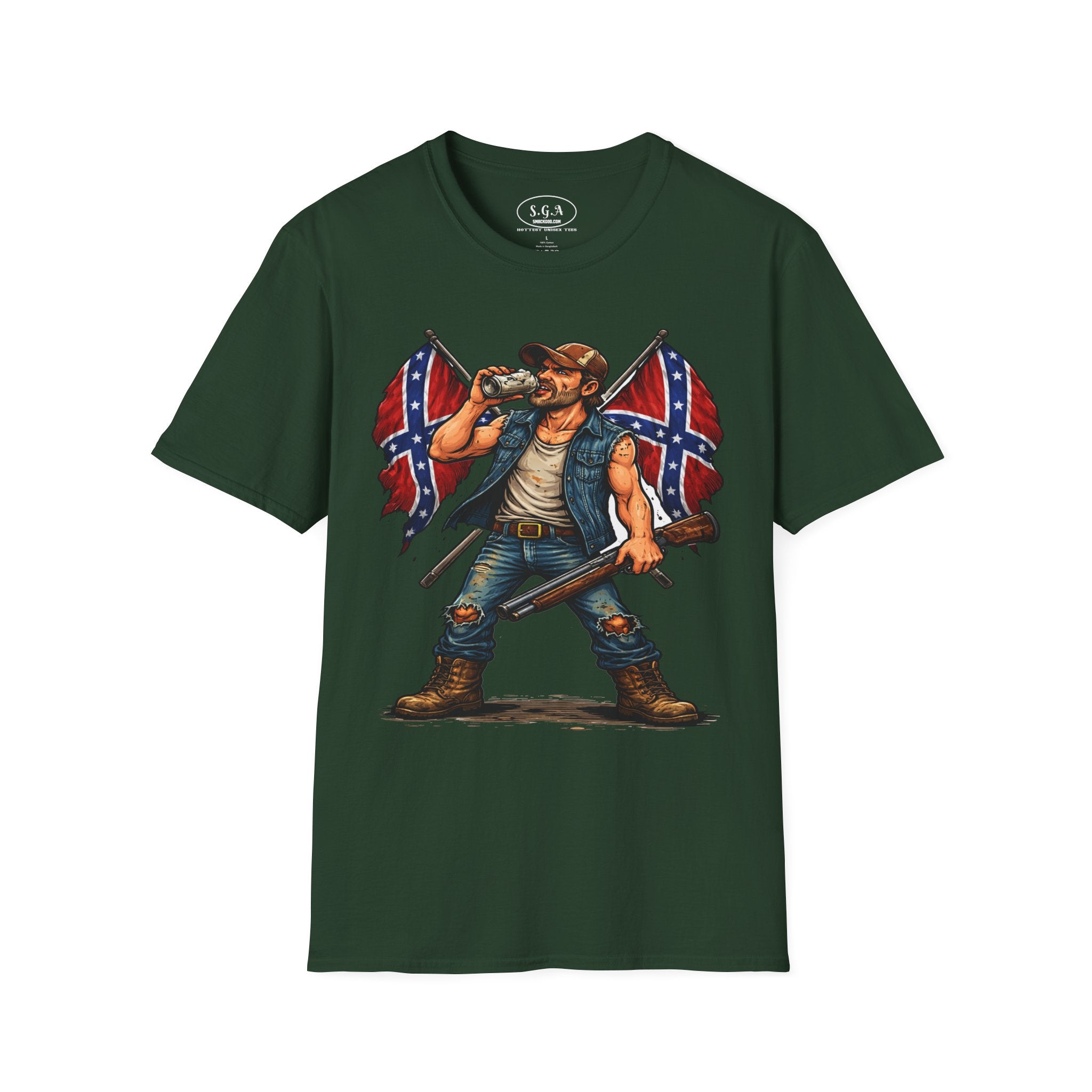 Rebel Redneck T-Shirt – Confederate Flag Country Tough Guy Tee