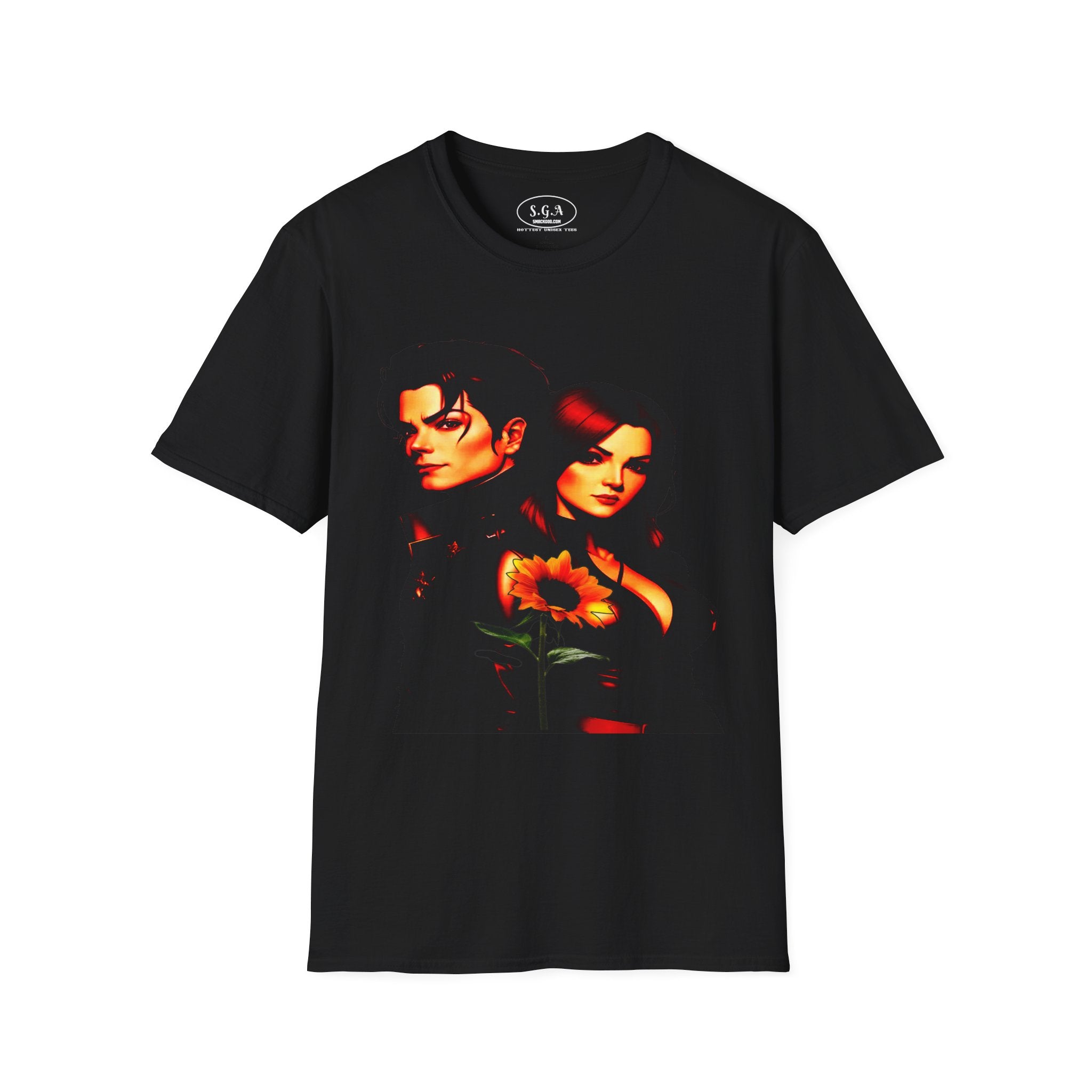 Michael Jackson & Lisa Marie Presley Inspired Graphic T-Shirt – Red Aesthetic Couple Tee with Sunflower | Streetwear Fashion Shirt | Smack God Apparel