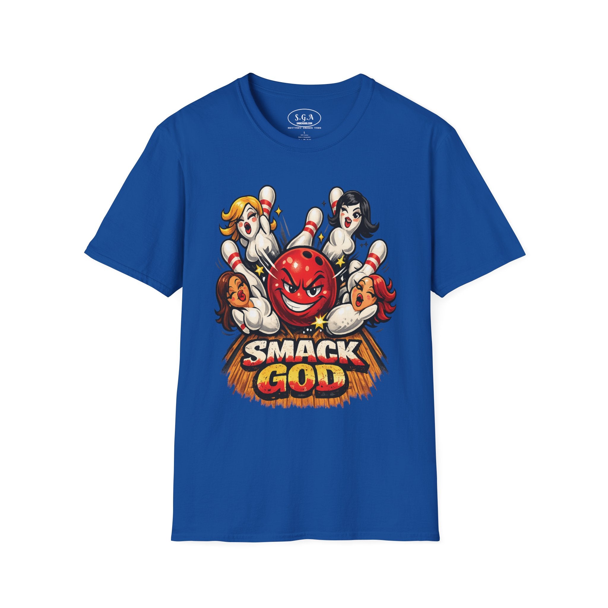 “Smack God Bowling” T-Shirt – Funny Bowling Graphic Tee | Retro Pin-Up Bowling Shirt | Strike King Streetwear Tee | Smack God Apparel