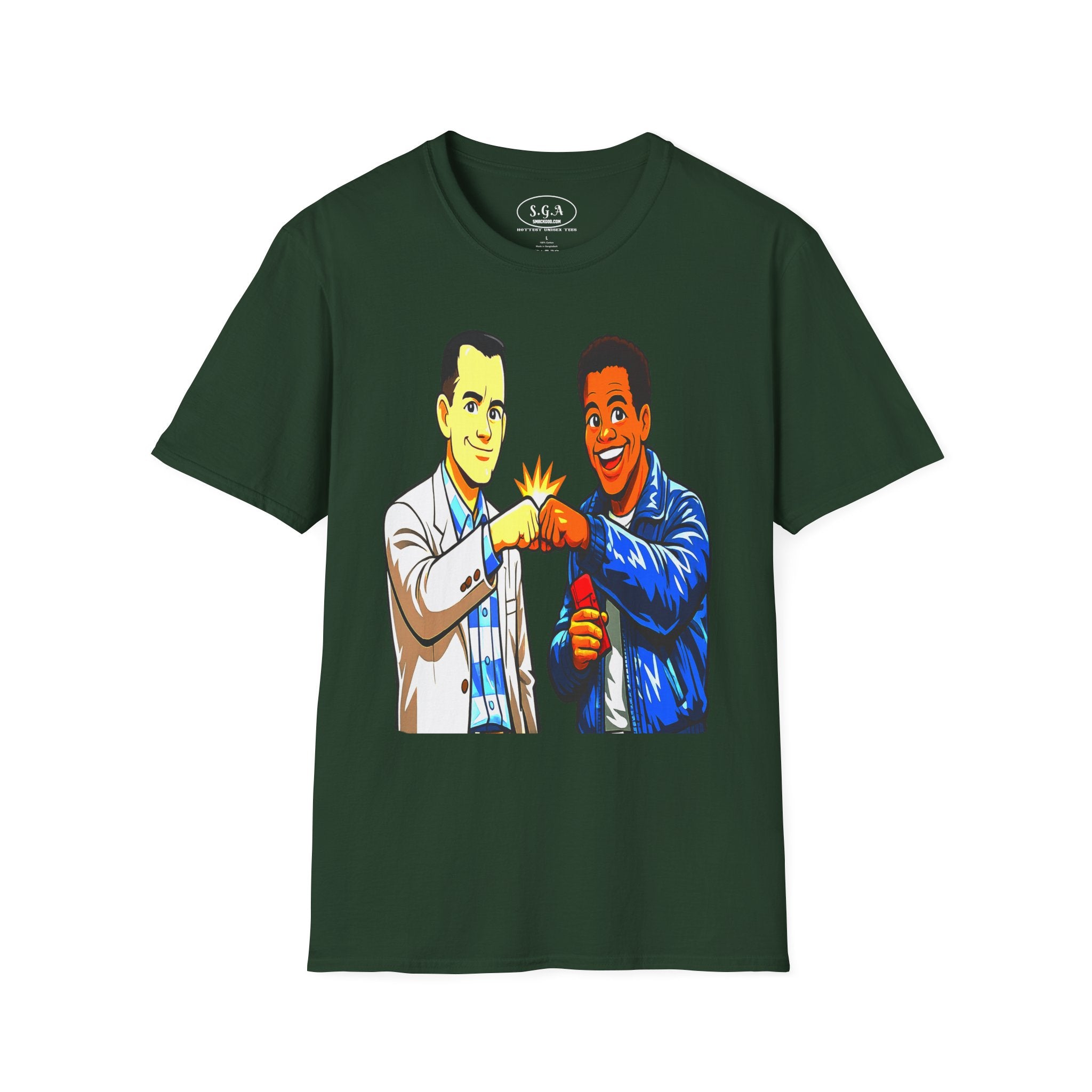 Smack God Apparel “Iconic Duo Fist Bump” Graphic T-Shirt – Forest Gump & Radio Inspired Tee | Friendship Streetwear Shirt | Feel-Good Movie Graphic Tee