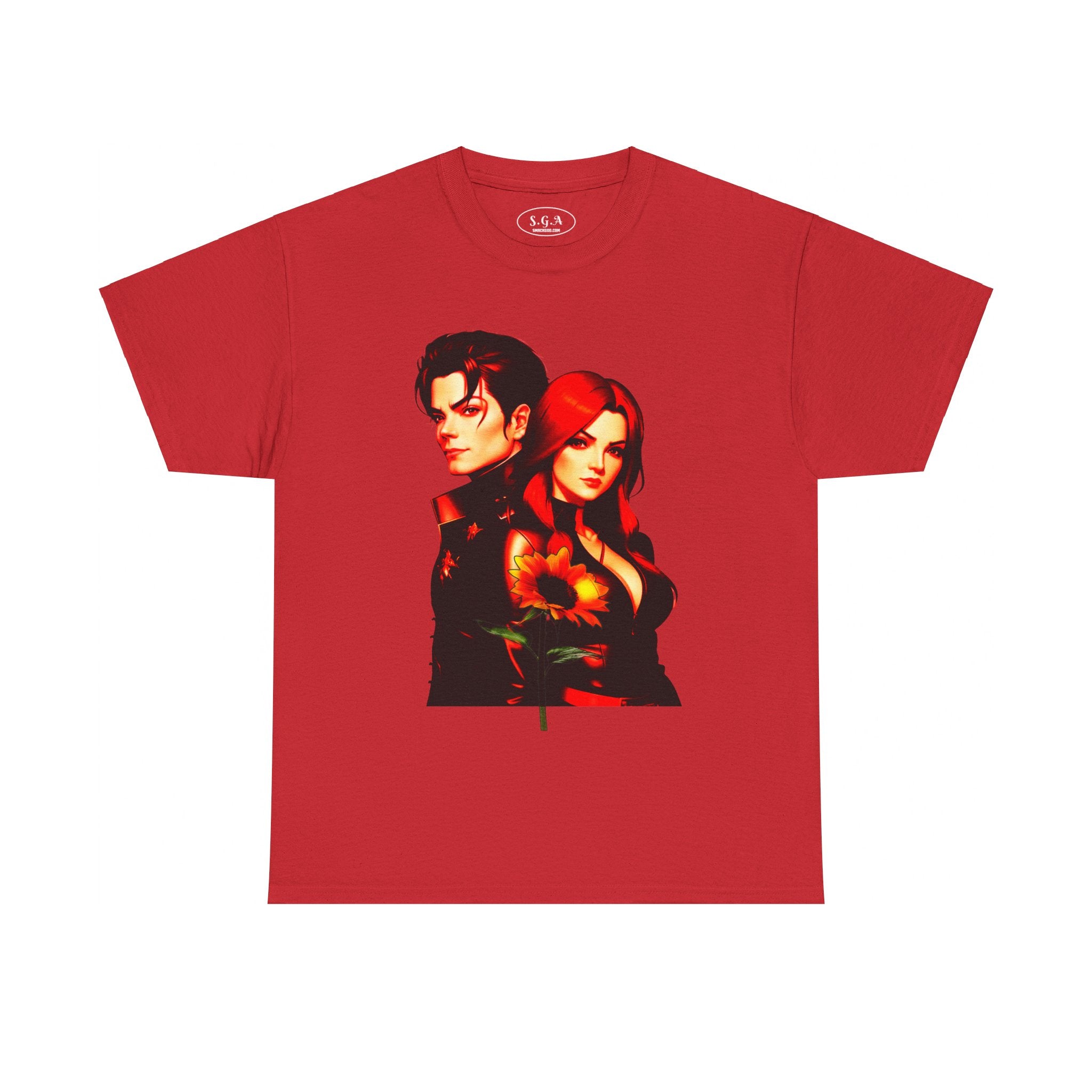 Michael Jackson & Lisa Marie Presley Inspired Graphic T-Shirt – Red Aesthetic Couple Tee with Sunflower | Streetwear Fashion Shirt | Smack God Apparel