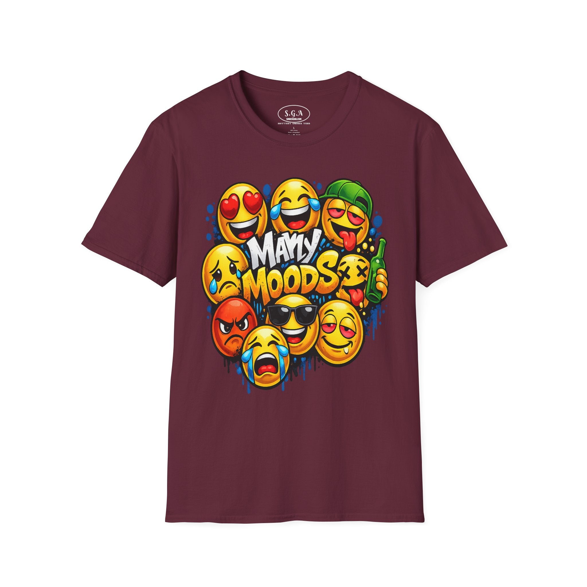 Many Moods Emoji Graphic T-Shirt – Funny Mood Faces Streetwear Tee | Viral Meme Expression Shirt | Smack God Apparel