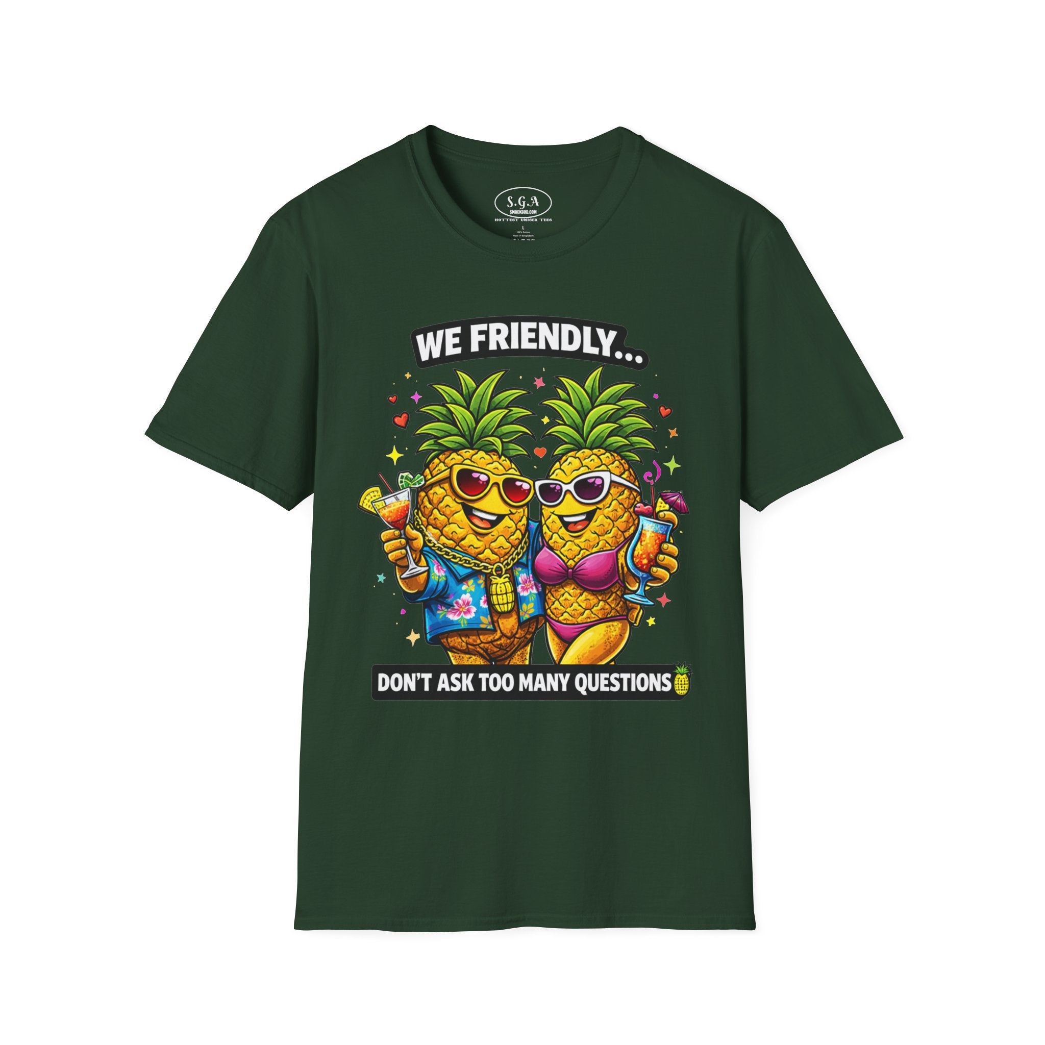 Smack God Apparel “We Friendly” Pineapple T-Shirt – Funny Adult Humor Tee | Swinger Pineapple Shirt | Tropical Party Graphic Tee