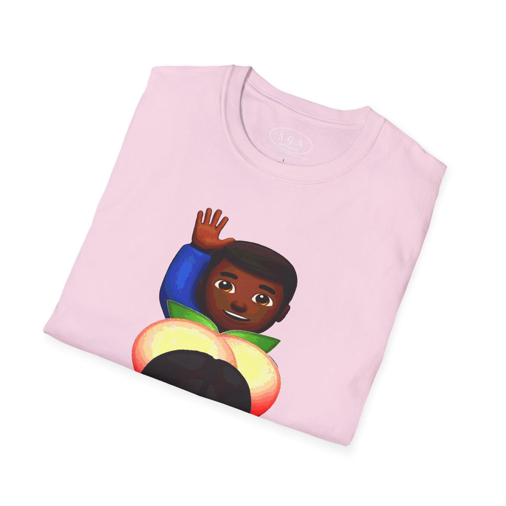 Smack God Apparel “Peachy Mood” Graphic T-Shirt – Funny Emoji Streetwear Tee | Urban Cartoon Booty Art Shirt | Trendy Viral Graphic Tee