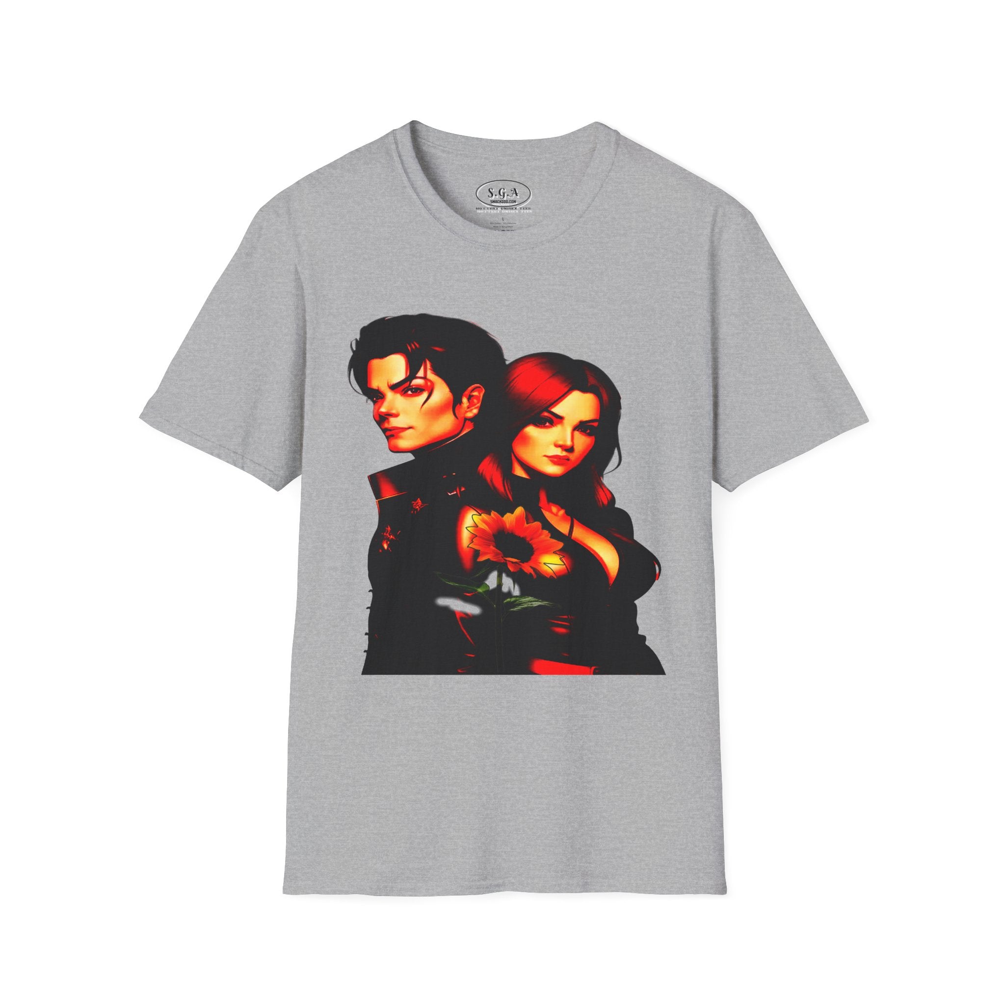 Michael Jackson & Lisa Marie Presley Inspired Graphic T-Shirt – Red Aesthetic Couple Tee with Sunflower | Streetwear Fashion Shirt | Smack God Apparel