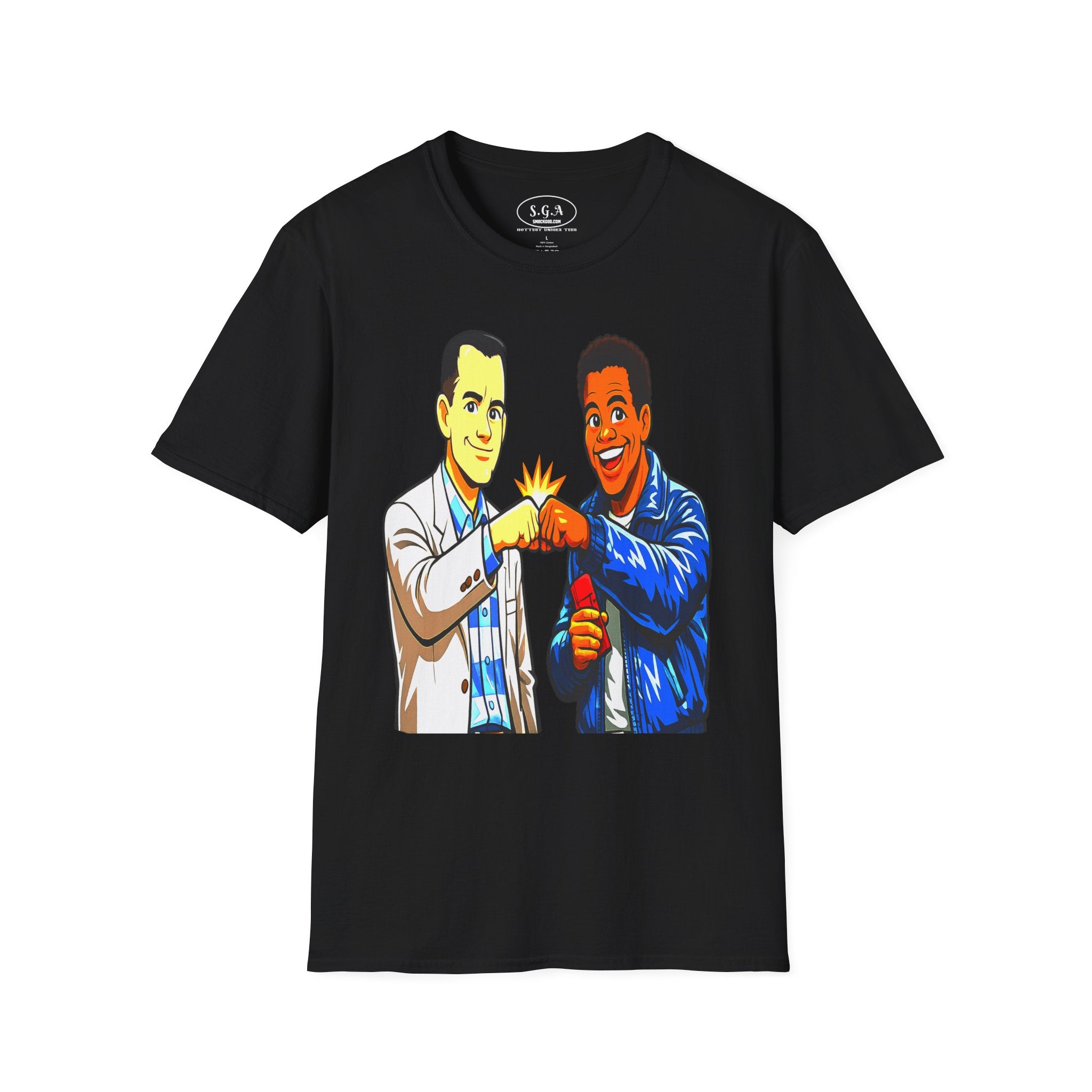 Smack God Apparel “Iconic Duo Fist Bump” Graphic T-Shirt – Forest Gump & Radio Inspired Tee | Friendship Streetwear Shirt | Feel-Good Movie Graphic Tee